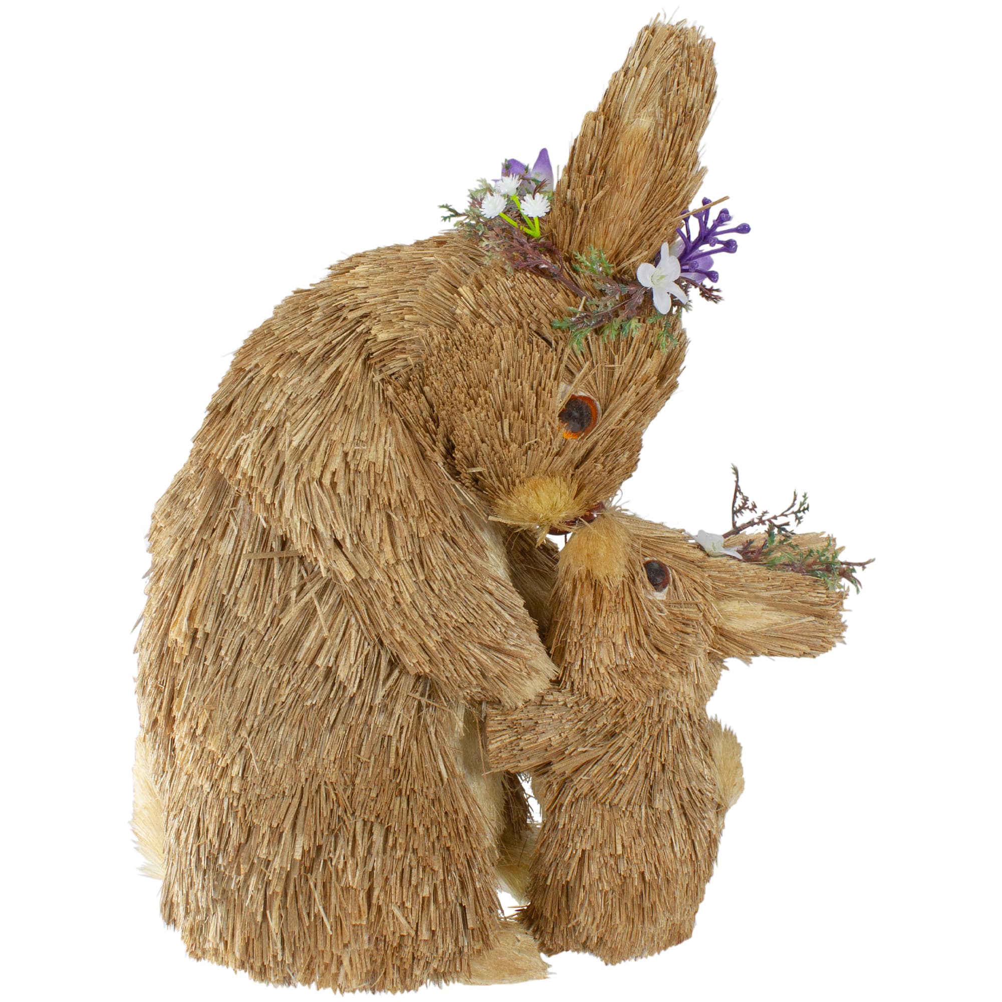 12" Brown Mommy & Baby Bunny Sisal Easter Figure