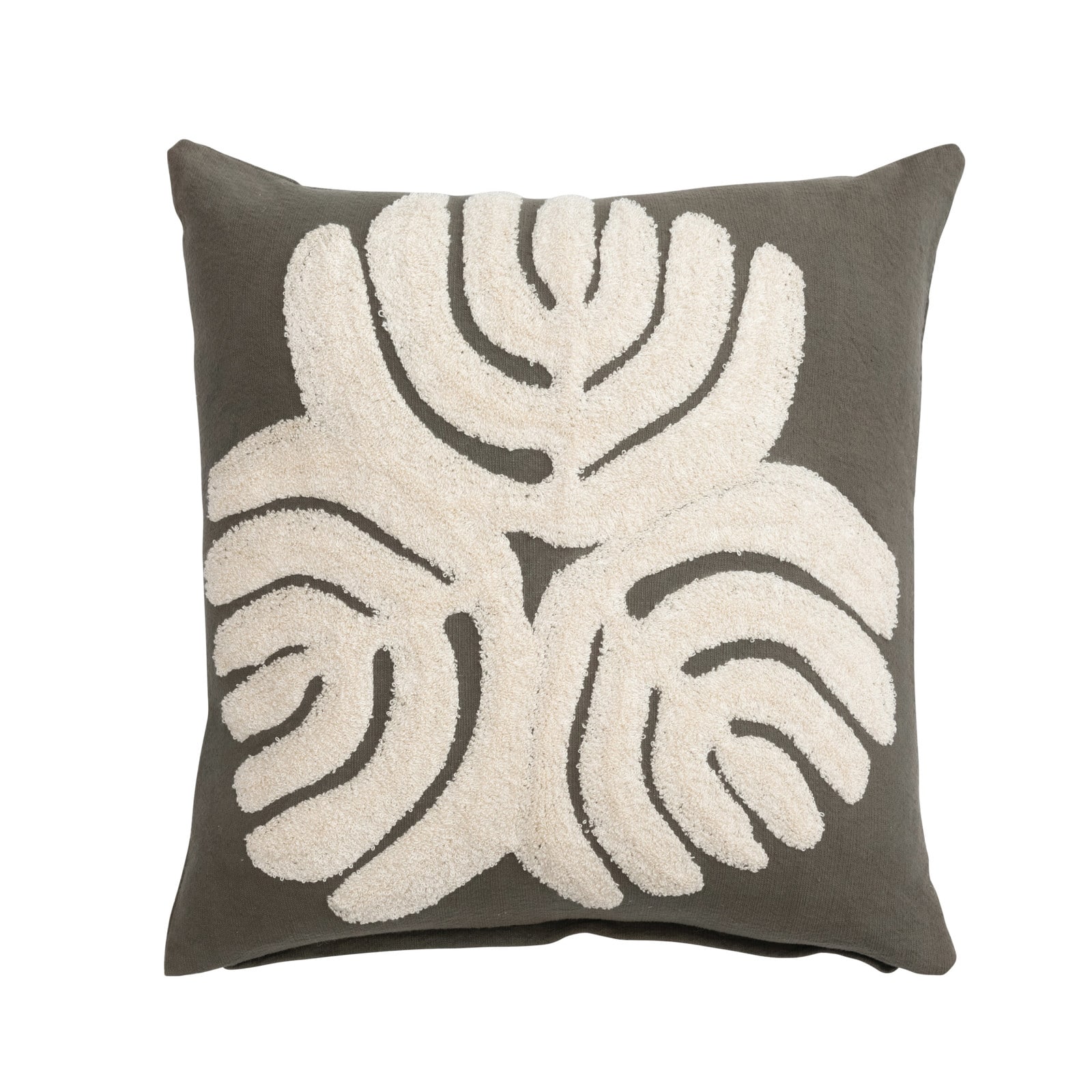 Hello Honey® Olive Green & Cream Embroidery Abstract Design Cotton Slub Pillow Cover