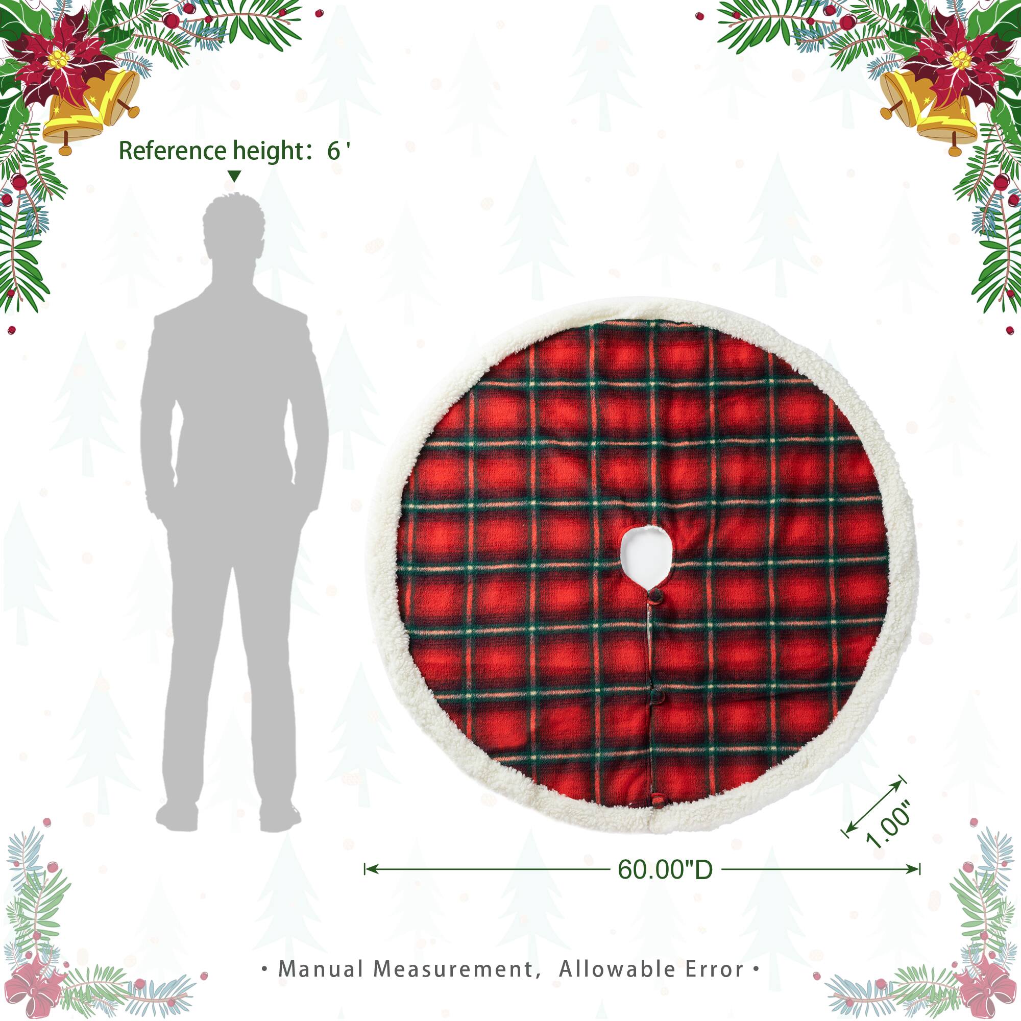 Glitzhome&#xAE; 60&#x22; Red &#x26; Black Plaid Reversible Sherpa/Flannel Christmas Tree Skirt