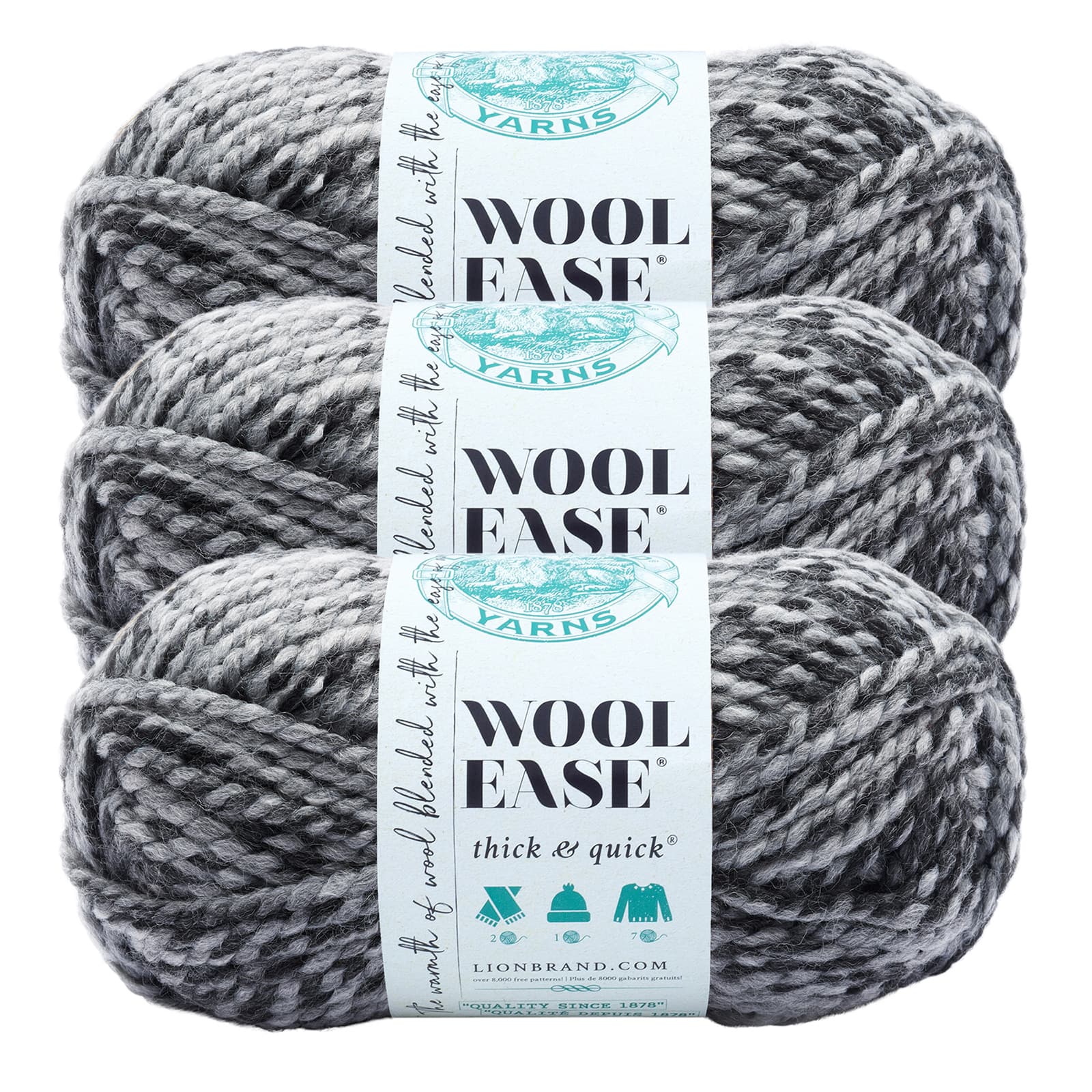 3 Pack Lion Brand® Wool-Ease® Thick & Quick® Prints & Stripes Yarn