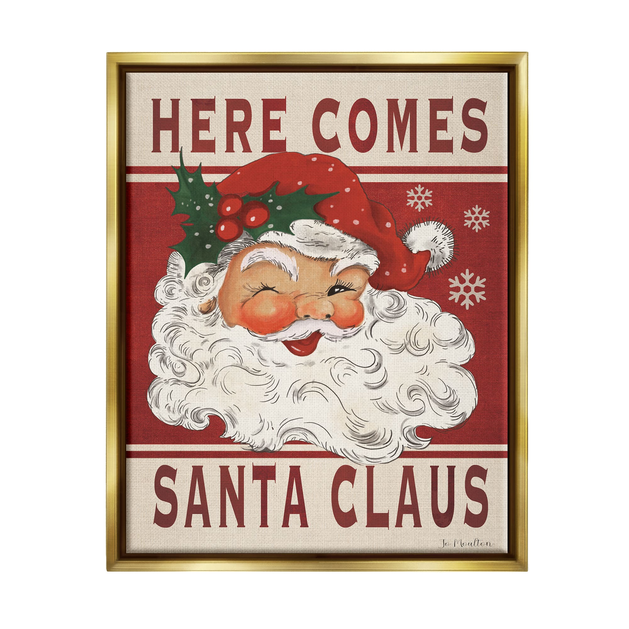 Stupell Industries Here Comes Santa Claus Smiling Vintage Framed Floater Canvas Wall Art