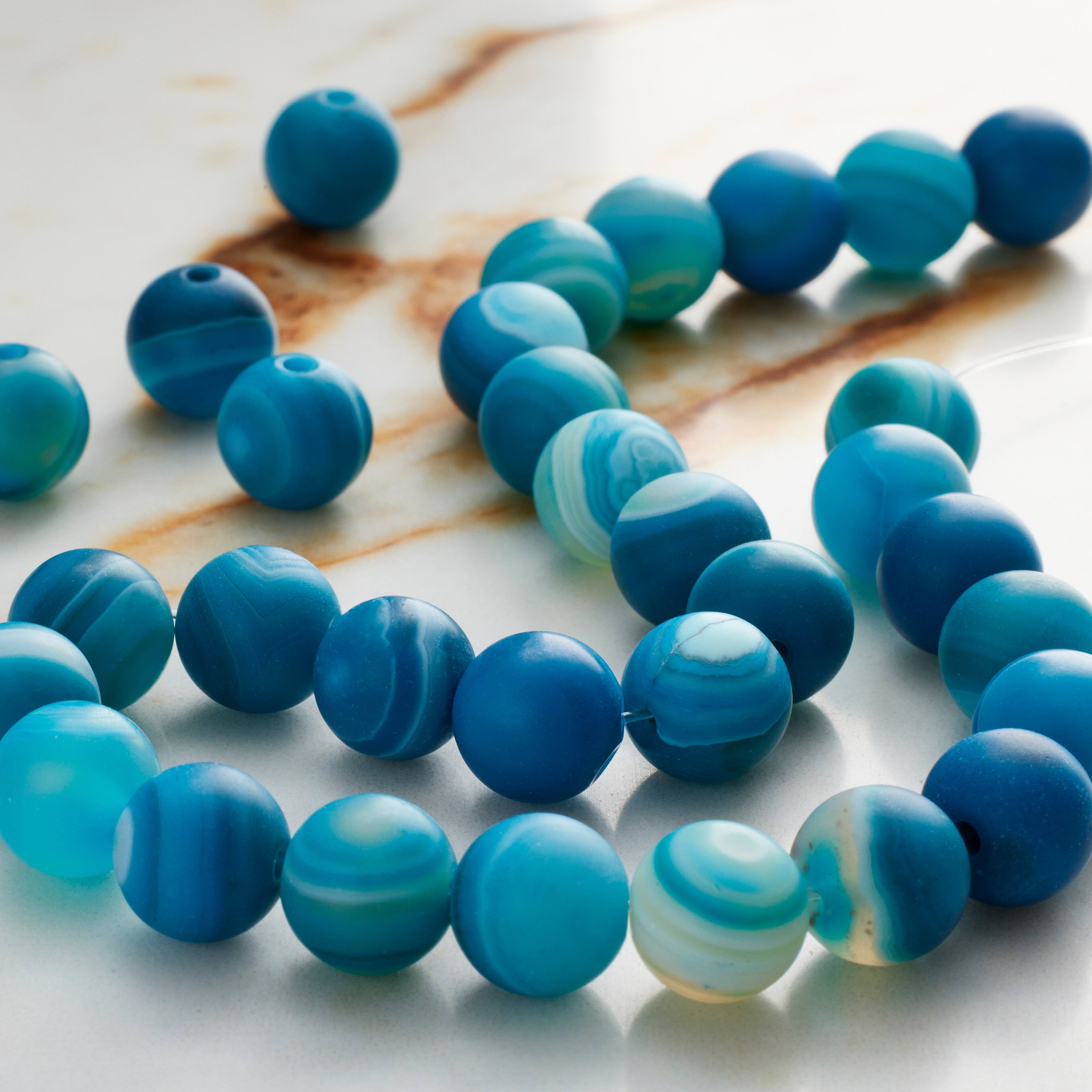 12 Pack: Blue Matte Striped Agate Round Beads, 8mm by Bead Landing™