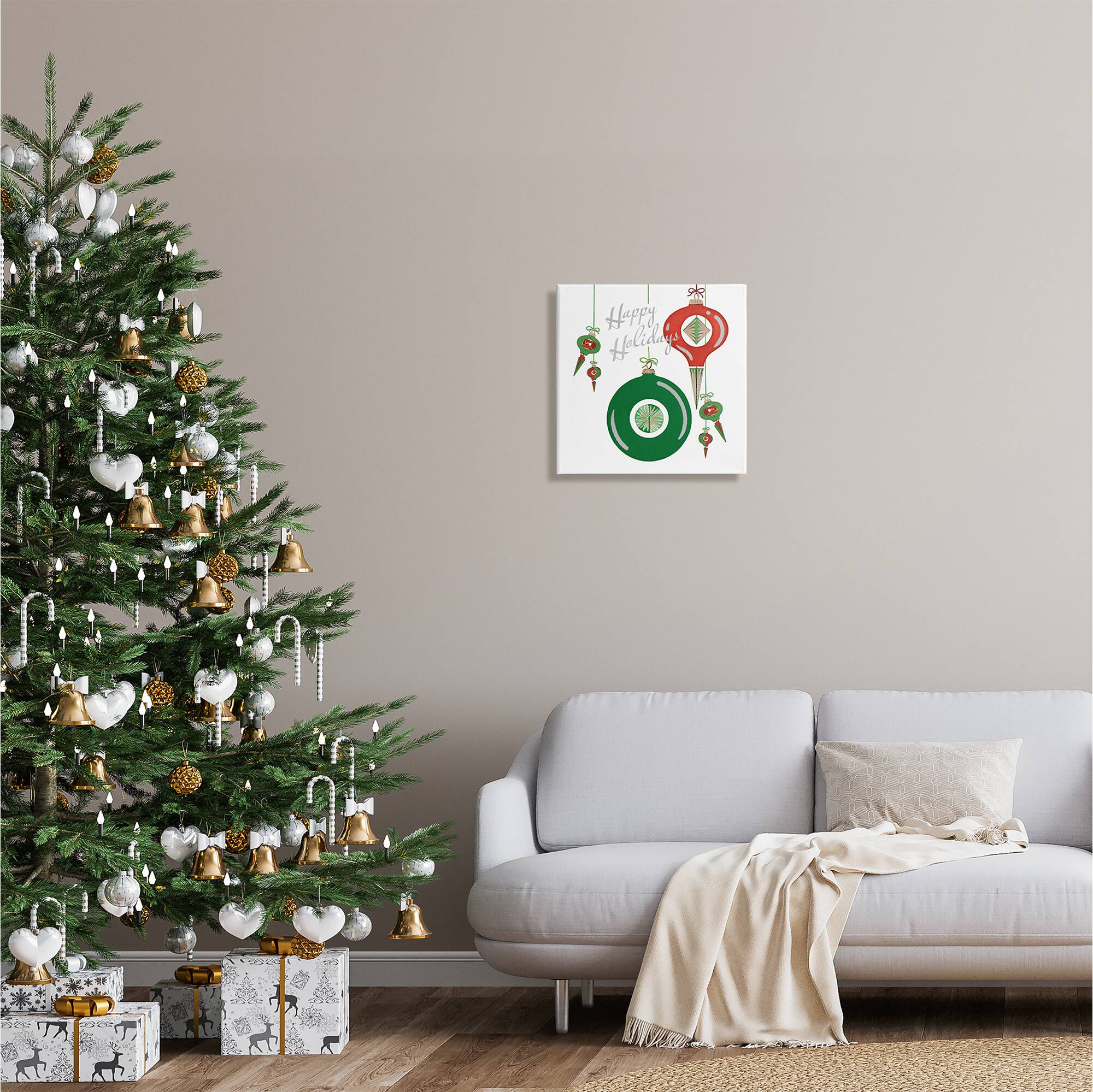 Stupell Industries Seasonal Happy Holidays Ornaments Canvas Wall Art