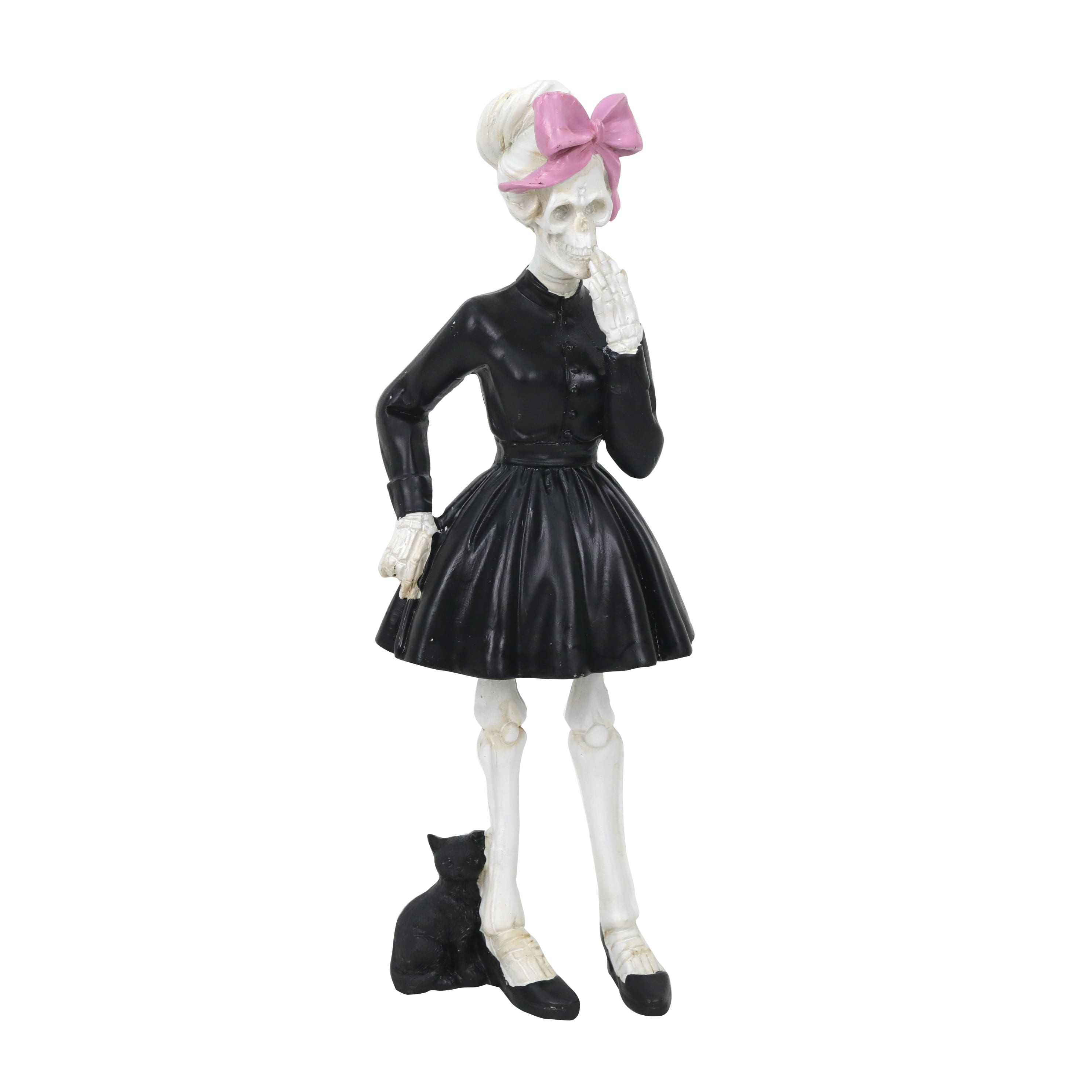 8.5&#x22; Skeleton in Black Dress with Cat Tabletop D&#xE9;cor by Ashland&#xAE;