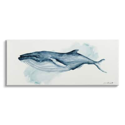 Stupell Industries Serene Humpback Whale Watercolor Painting Blue ...