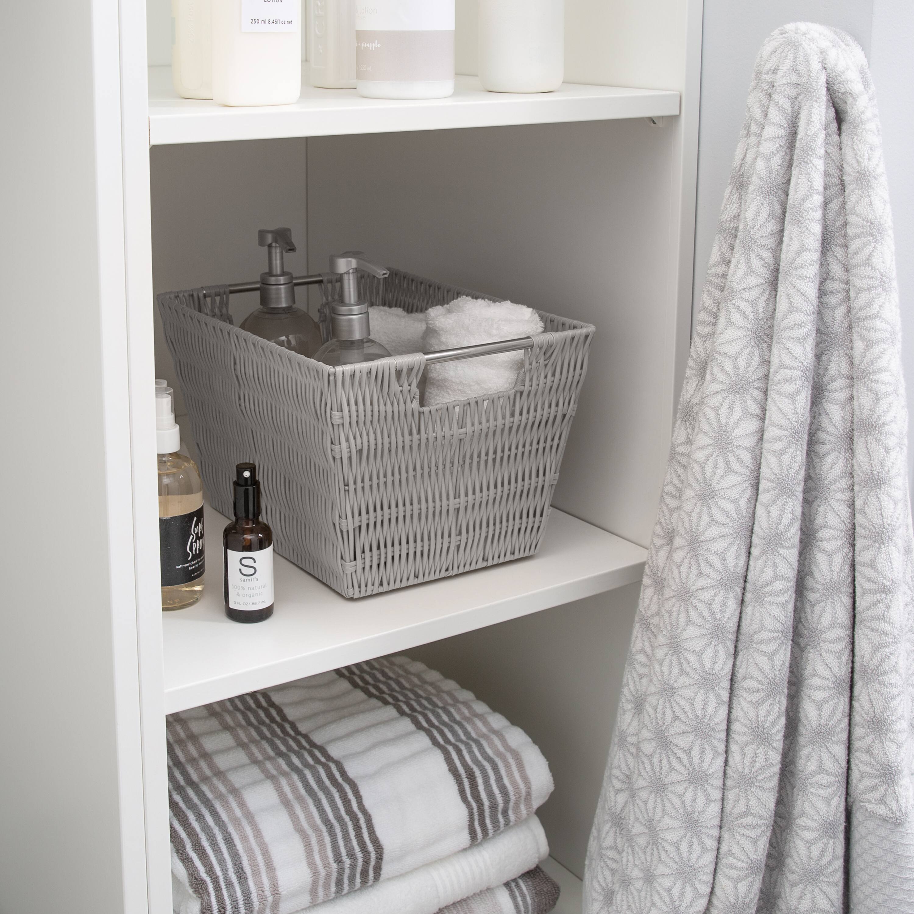 Simplify Medium Gray Rattan Storage Basket