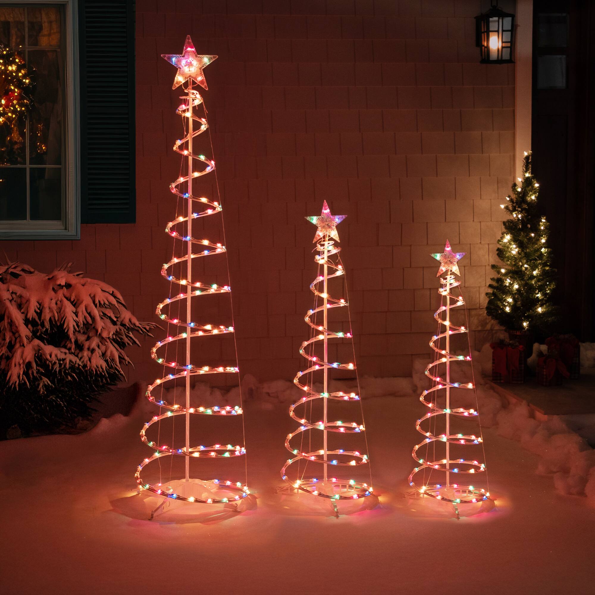3ft., 4ft., & 6ft. Pre-Lit Spiral Artificial Christmas Tree Set, Multicolor Lights