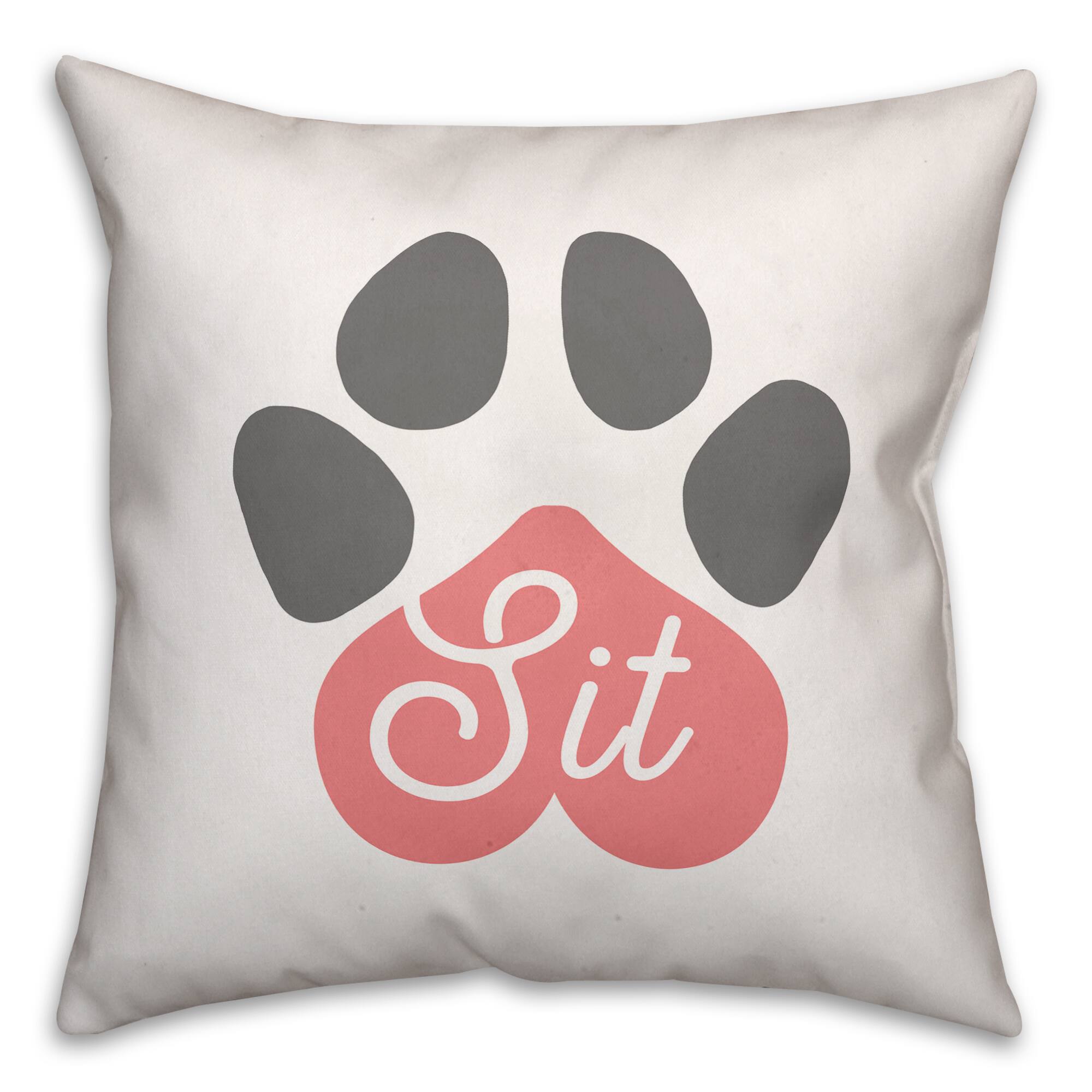 Sit and Stay Pawprint Throw Pillow