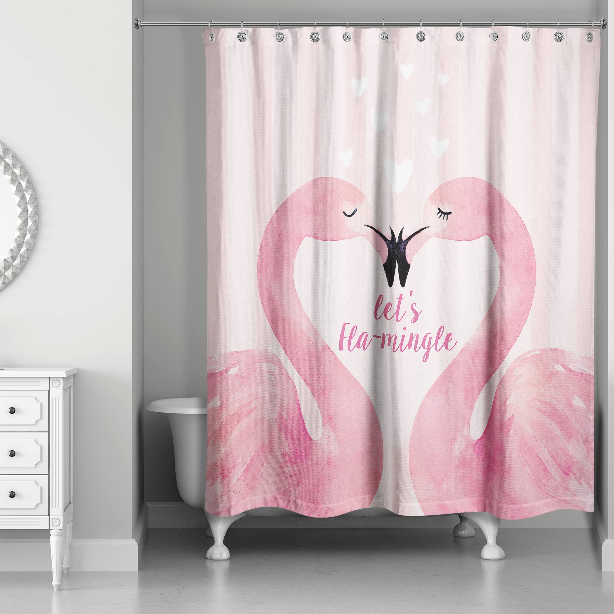 Flamingo Mistletoe Valentine's Shower Curtain