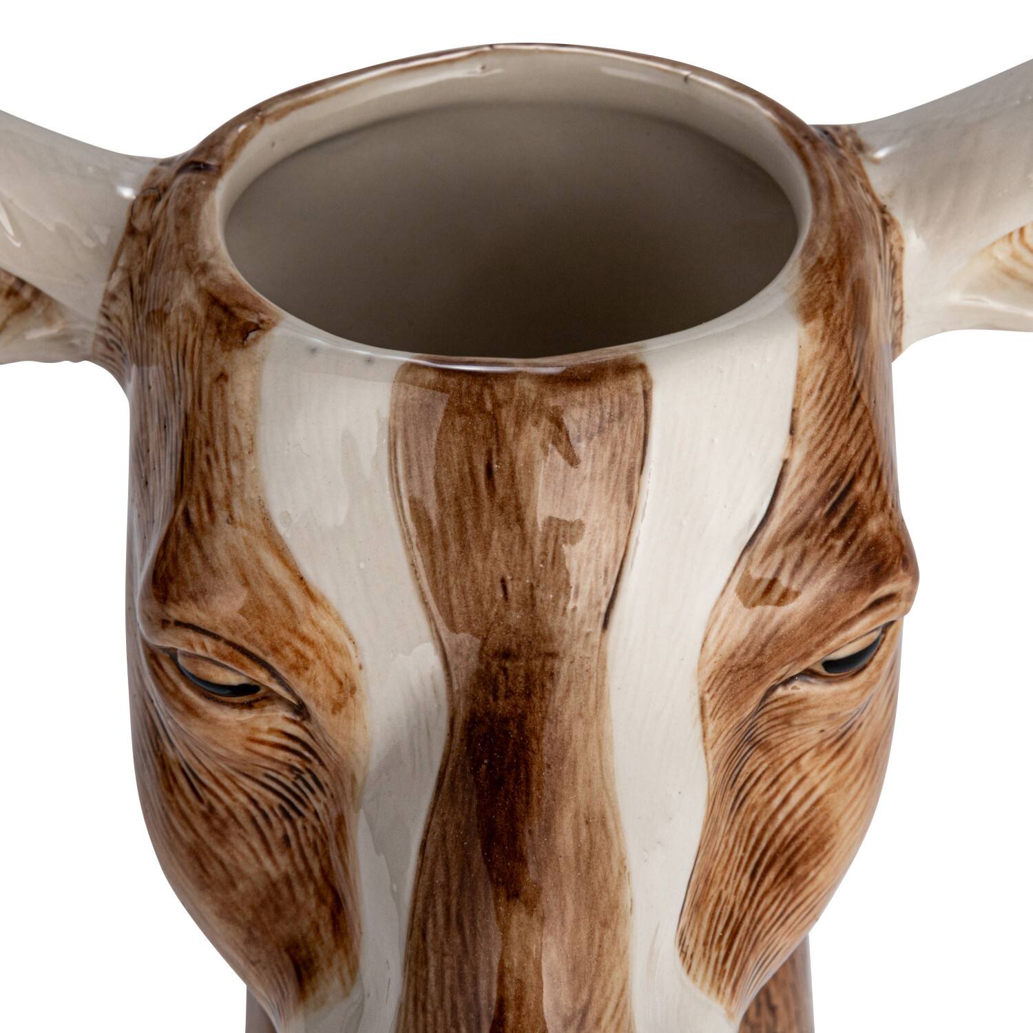 Hello Honey® 11" Brown & White Hand-Painted Decorative Stoneware Goat Vase