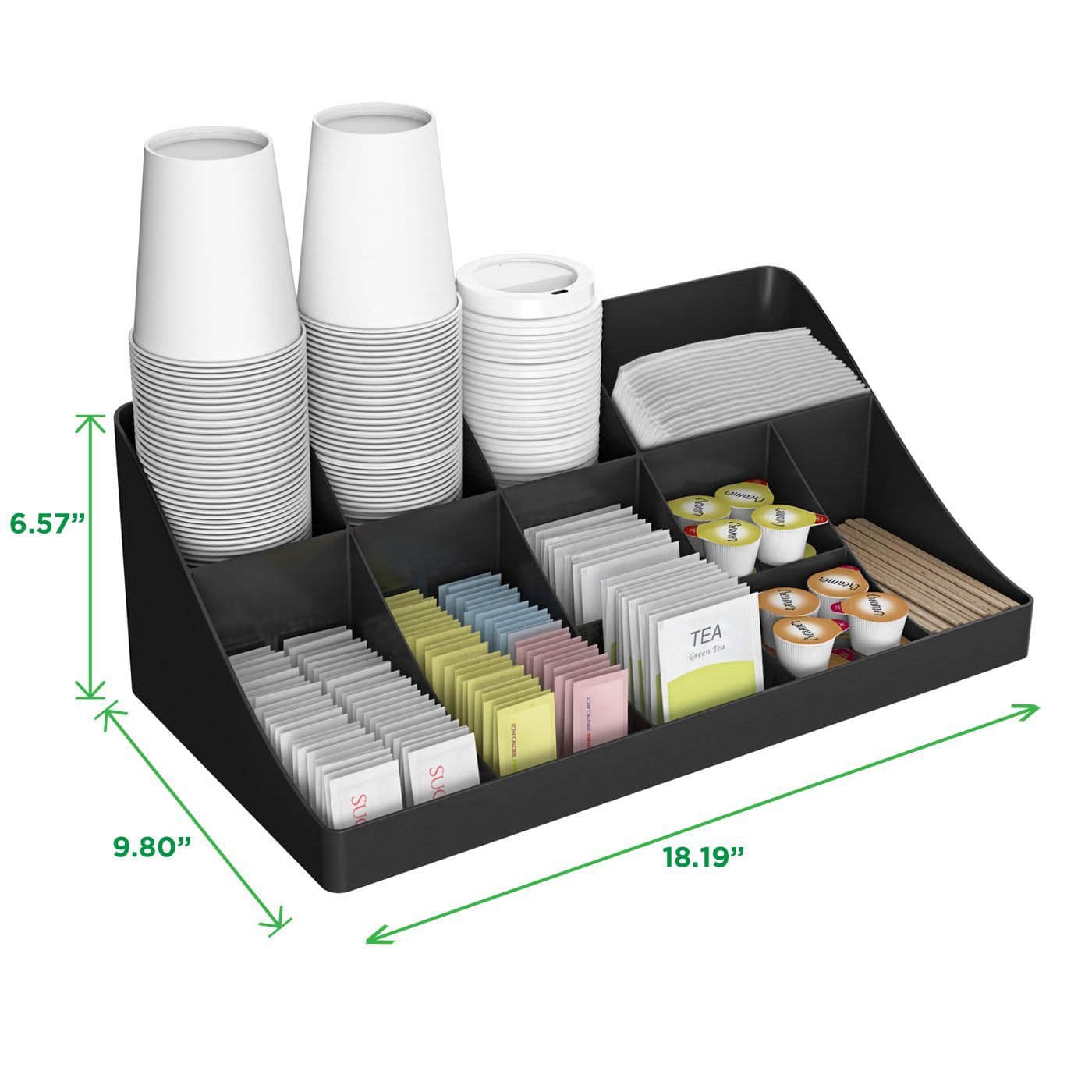 Mind Reader Black 11 Compartment Coffee Condiment Organizer &#x26; 50 Capacity Single Serve Coffee Pod Holder Storage Organizer