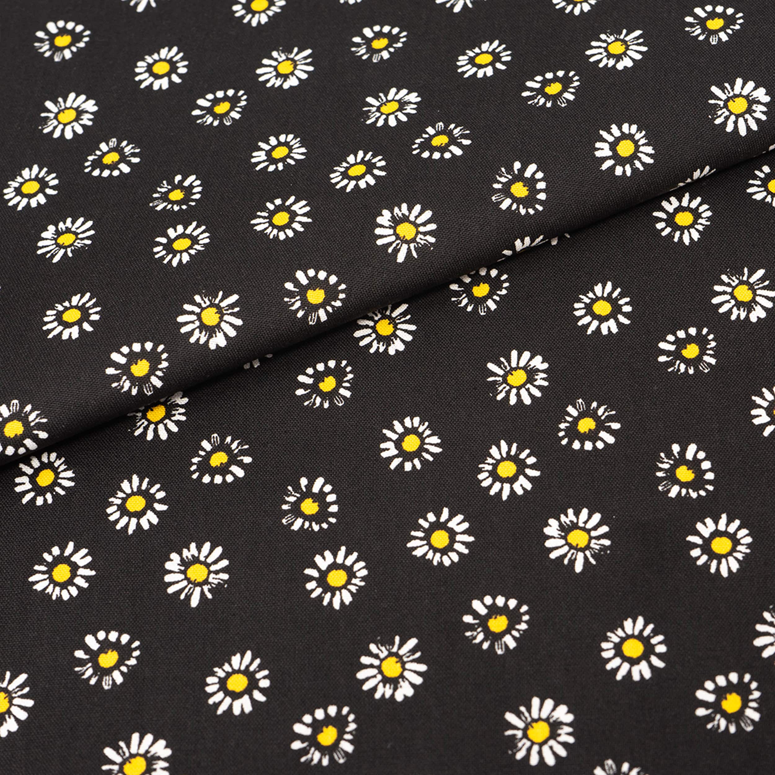 SINGER Daisies on Black Cotton Fabric