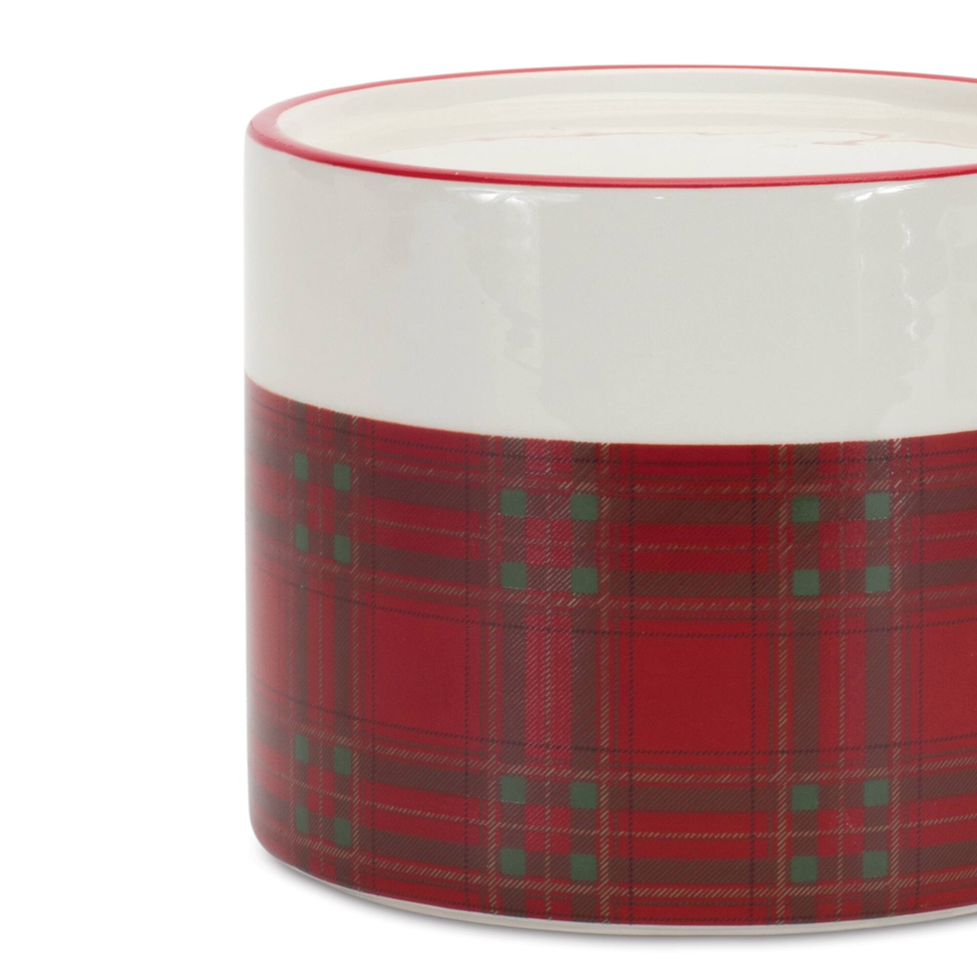 Ceramic Plaid Candle Holder Set, 3.5&#x22; &#x26; 4&#x22;