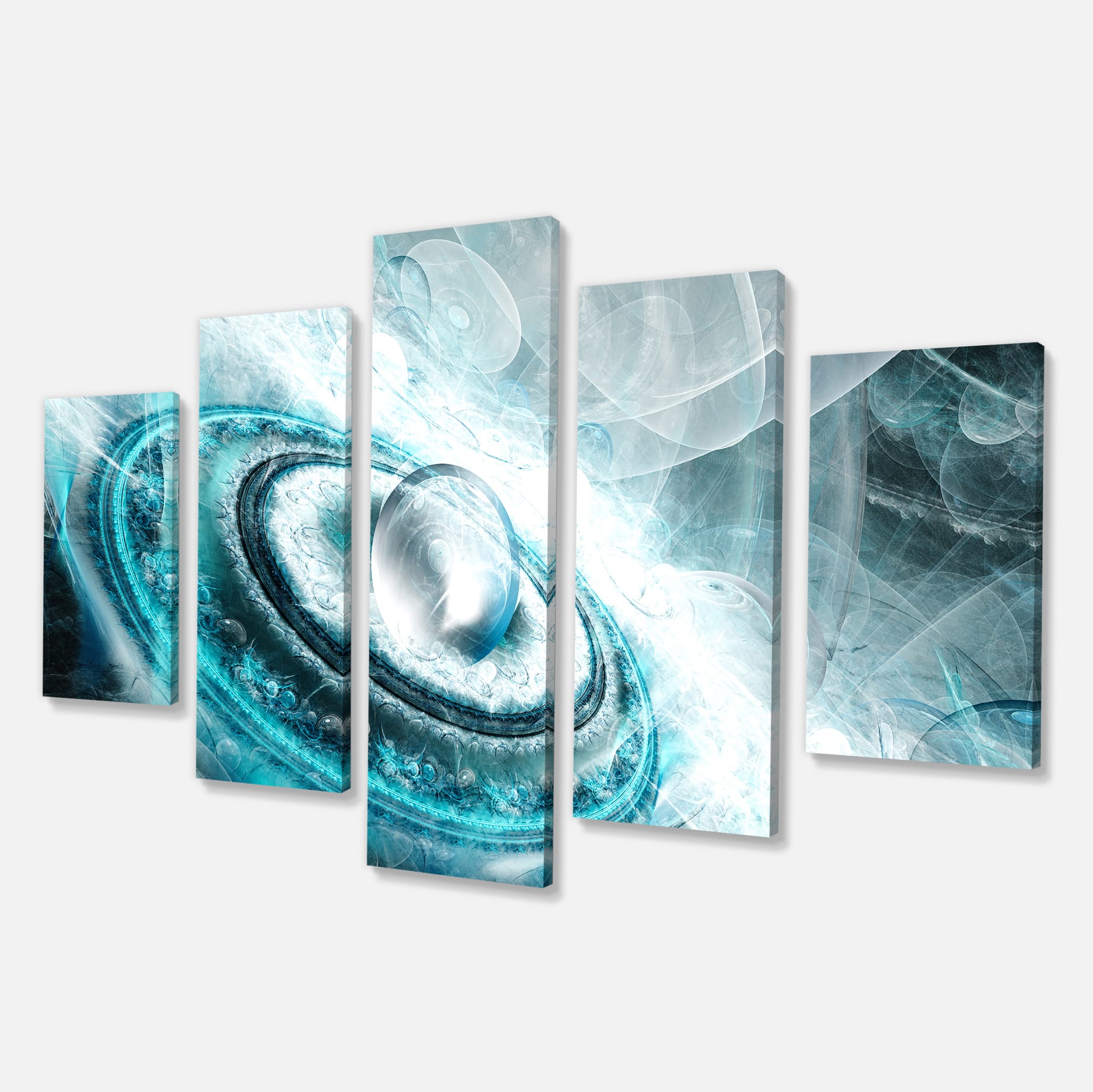 Designart - Blue Fractal Flying Saucer - Large Floral Canvas Art Print