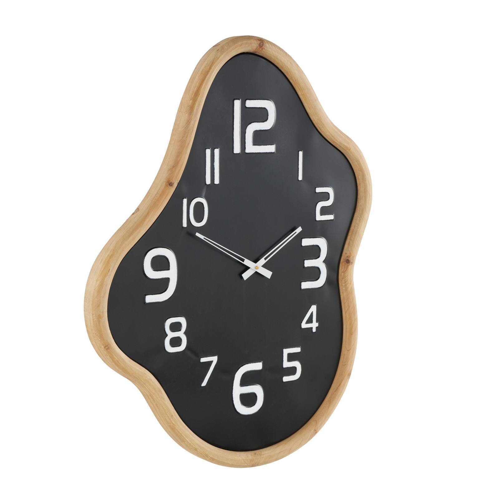 25" x 32" Black Metal Wavy Decorative Wall Clock with Brown Frame & White Accents