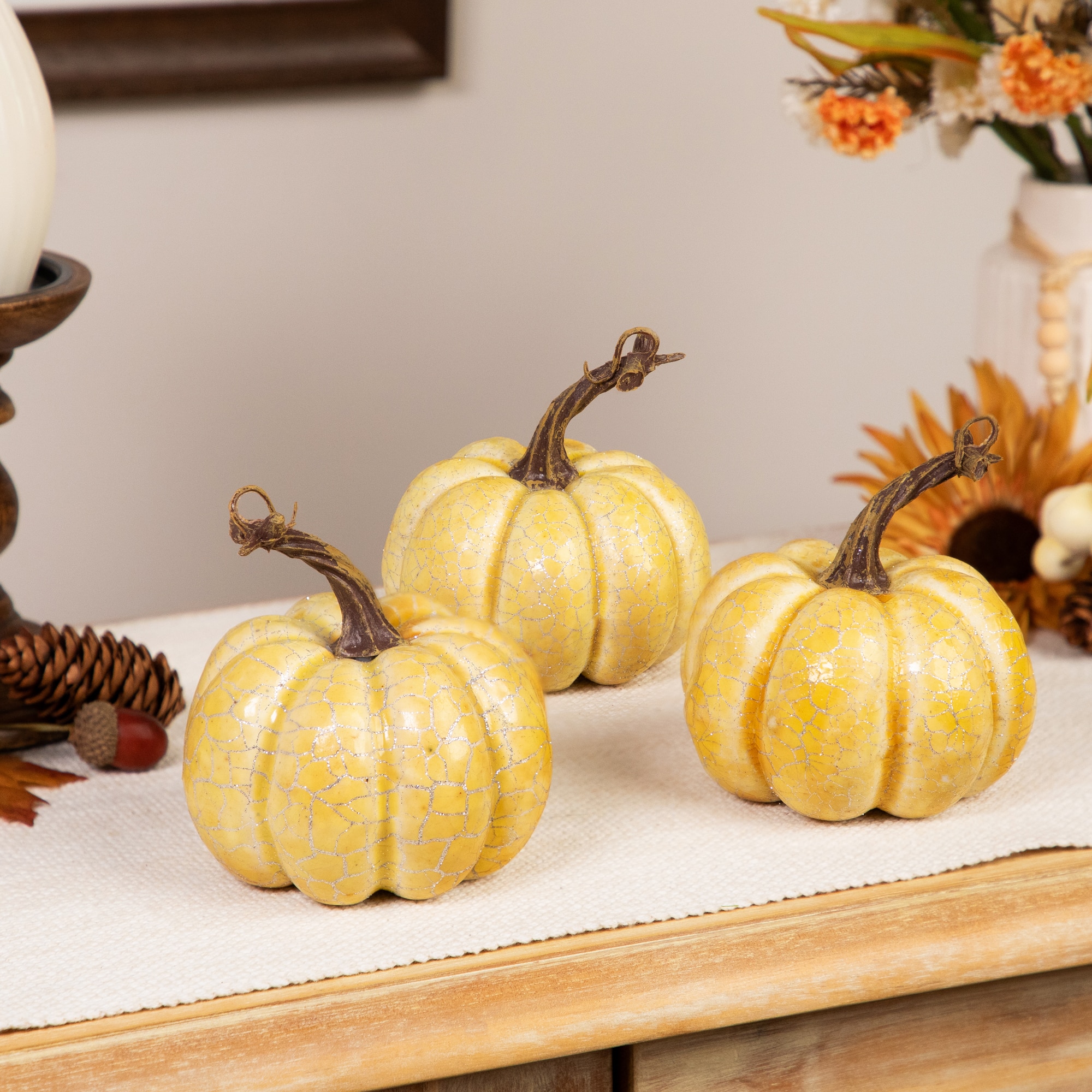 4" White Artificial Fall Harvest Pumpkins, 3ct.