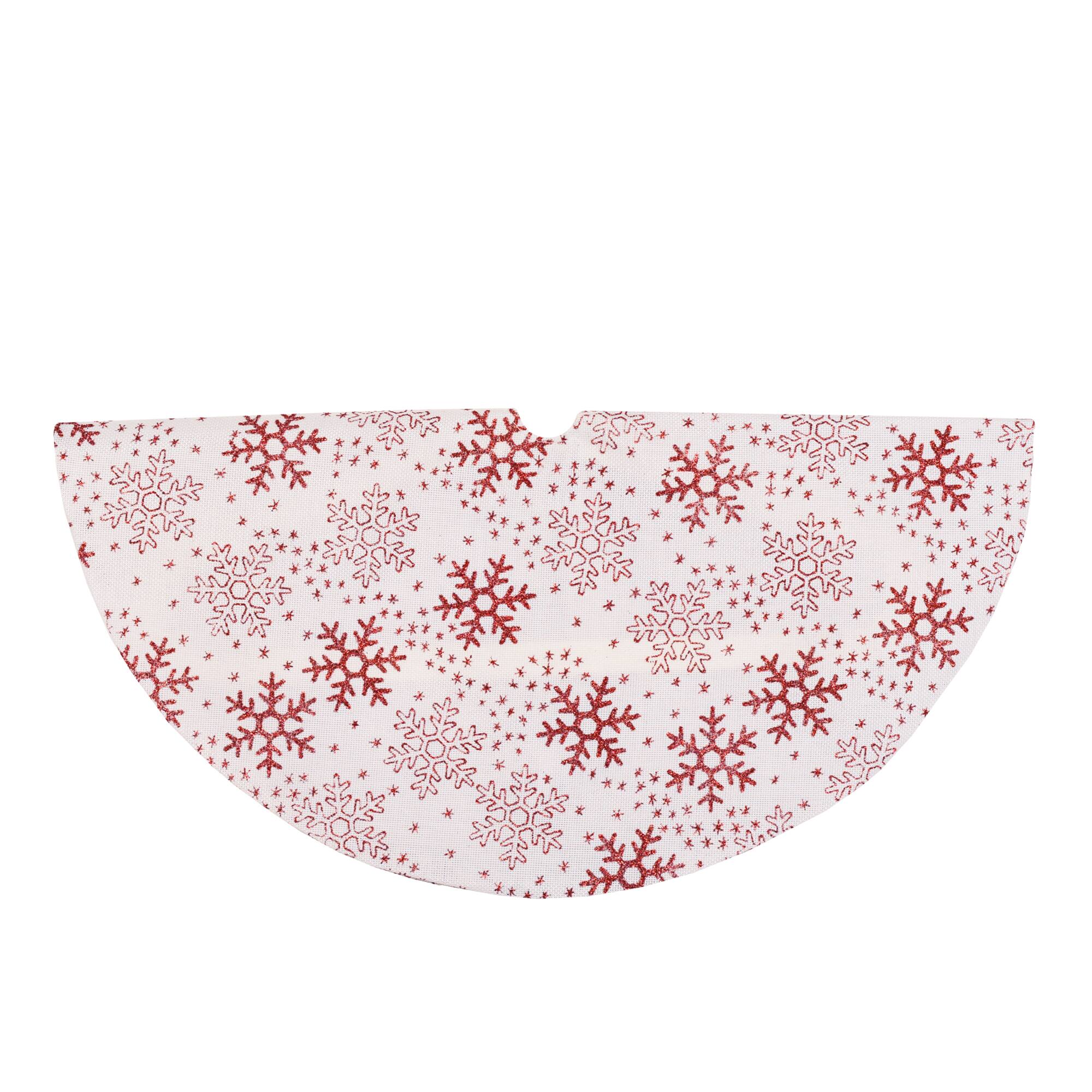 20&#x22; White &#x26; Red Glitter Snowflake Mini Tree Skirt
