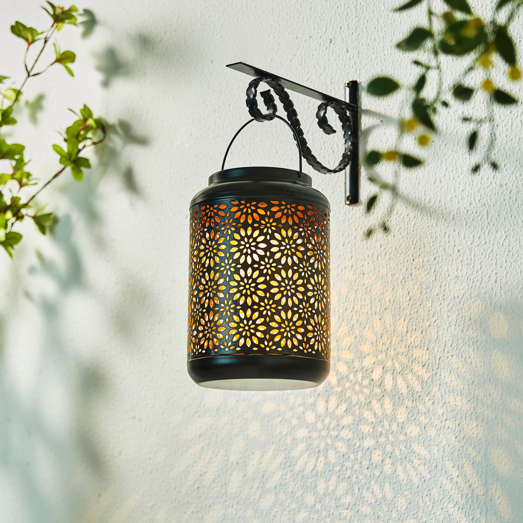 Glitzhome&#xAE; 8.5&#x22; Flower Cutout Solar Powered Hanging Lantern
