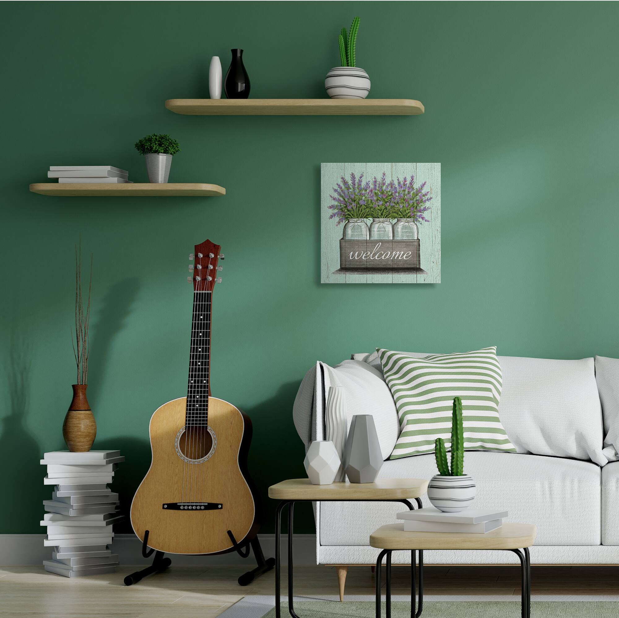 Stupell Industries Purple Lavender Florals in Jars Welcome Sentiments Canvas Wall Art