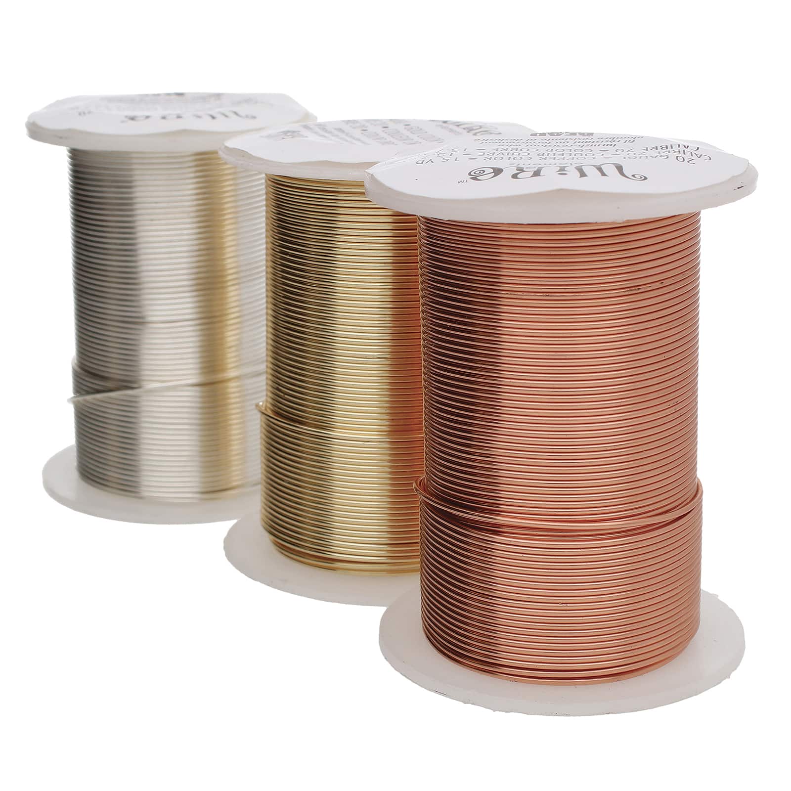 The Beadsmith&#xAE; Wire Elements&#x2122; 25 Gauge Tarnish Resistant Medium Temper Gold, Silver &#x26; Copper Wire, 12ct.