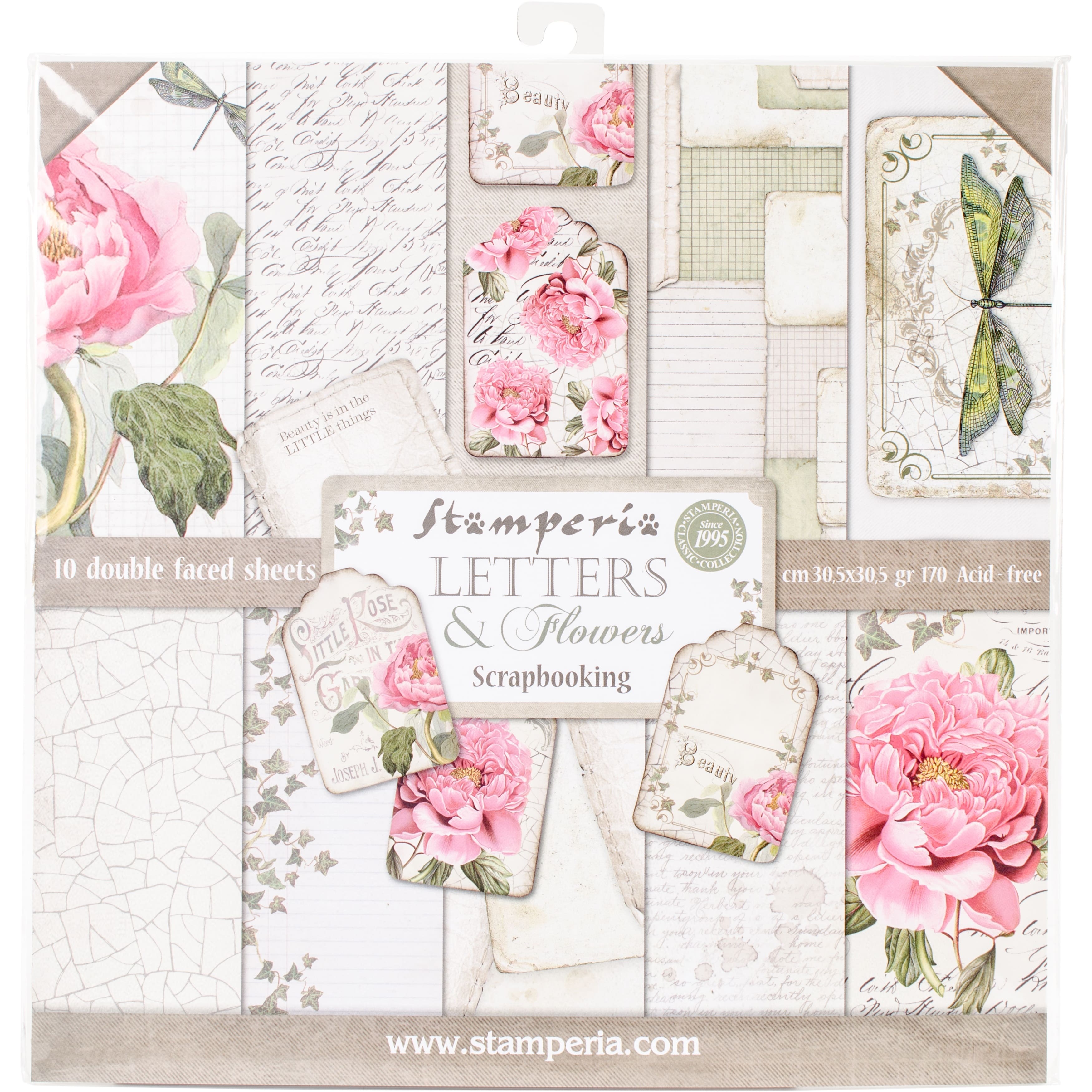 Stamperia Letters &#x26; Flowers Double-Sided Paper Pad, 12&#x27;&#x27; x 12&#x27;&#x27;
