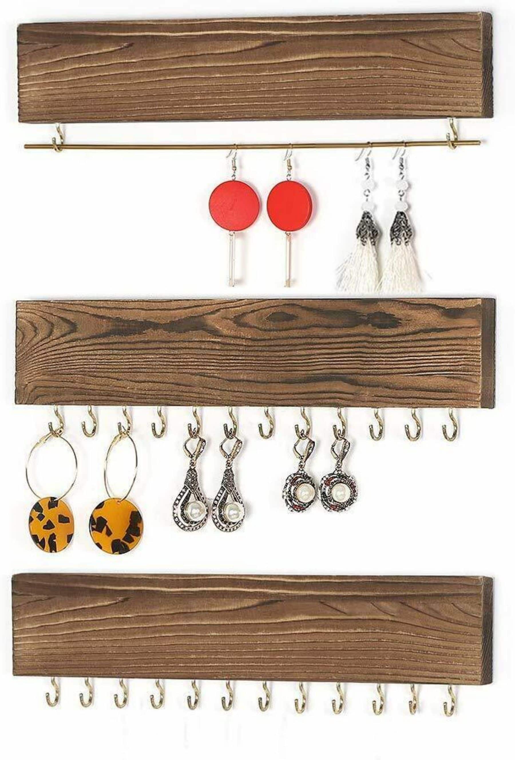 NEX™ 12" Wall-Mounted Rustic Wood Jewelry Organizer, 3ct.