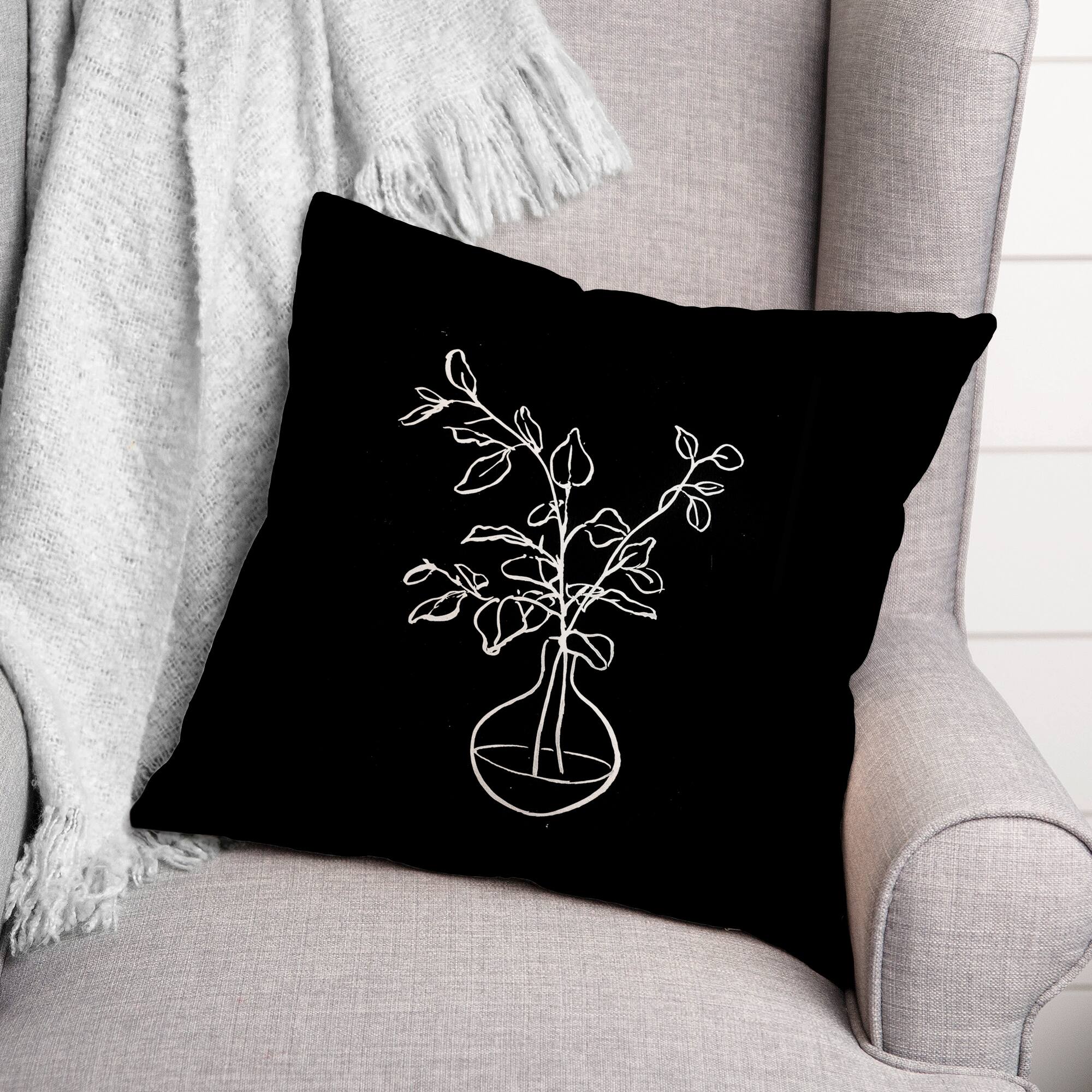 Black & White Line Floral Indoor/Outdoor Pillow