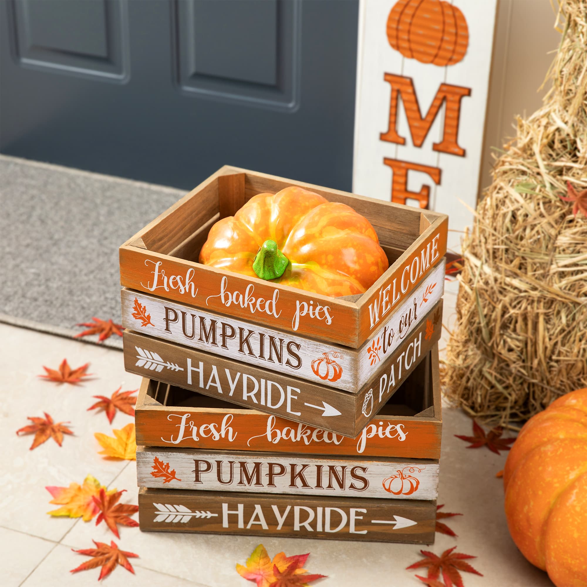 Glitzhome&#xAE; Wooden Pumpkin Crate Set