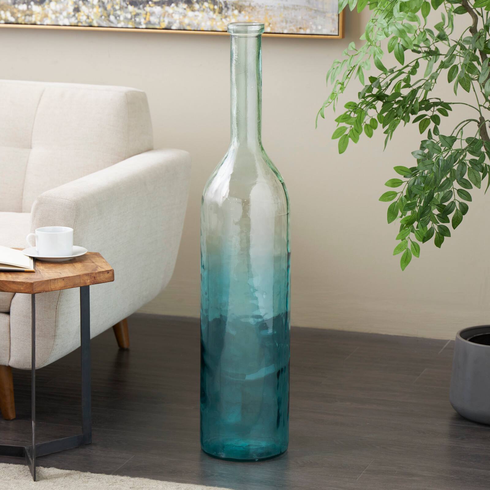Teal Recycled Glass Handmade Tall Ombre Floor Vase