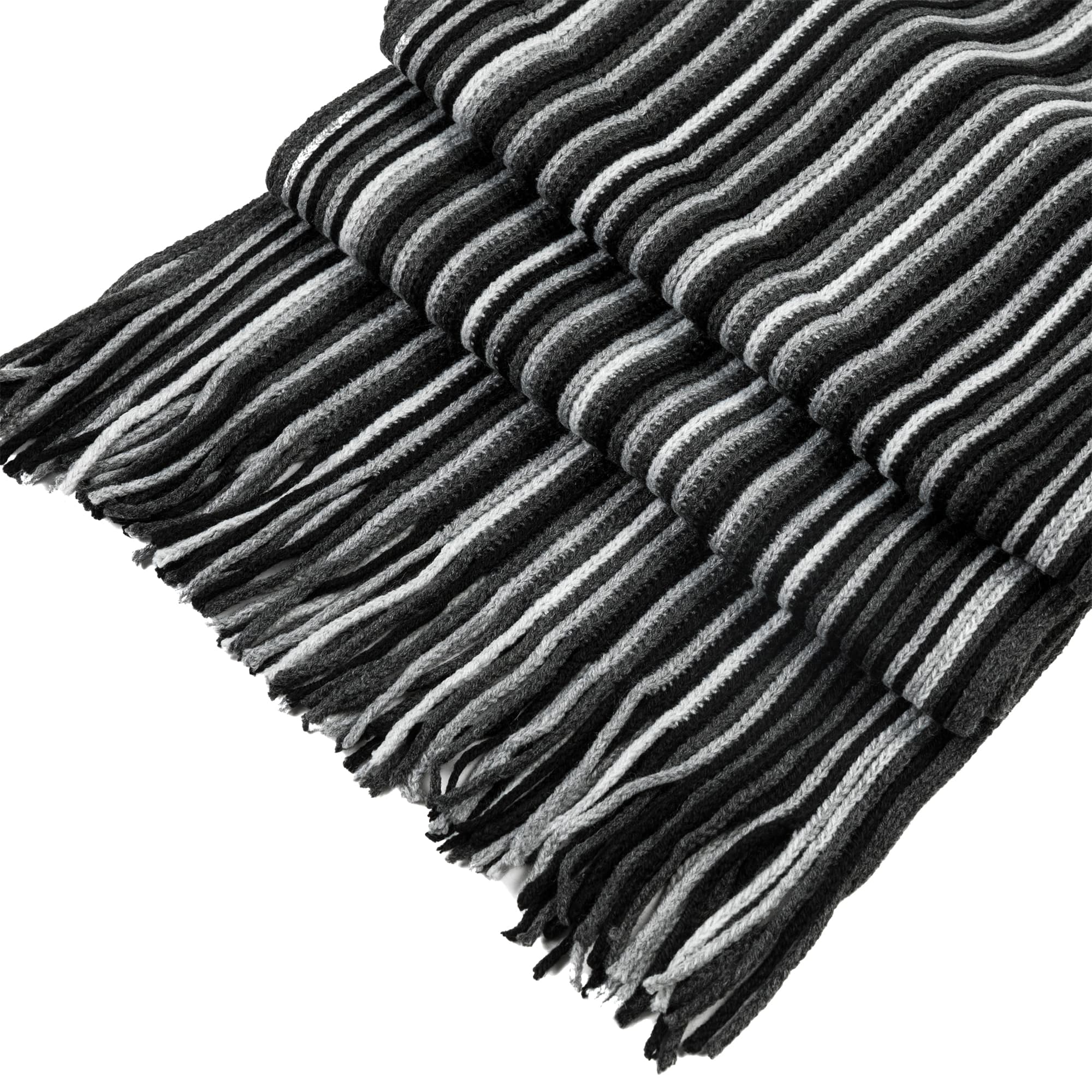 Glitzhome® 70" Men's Black & White Striped Scarf with Tassels