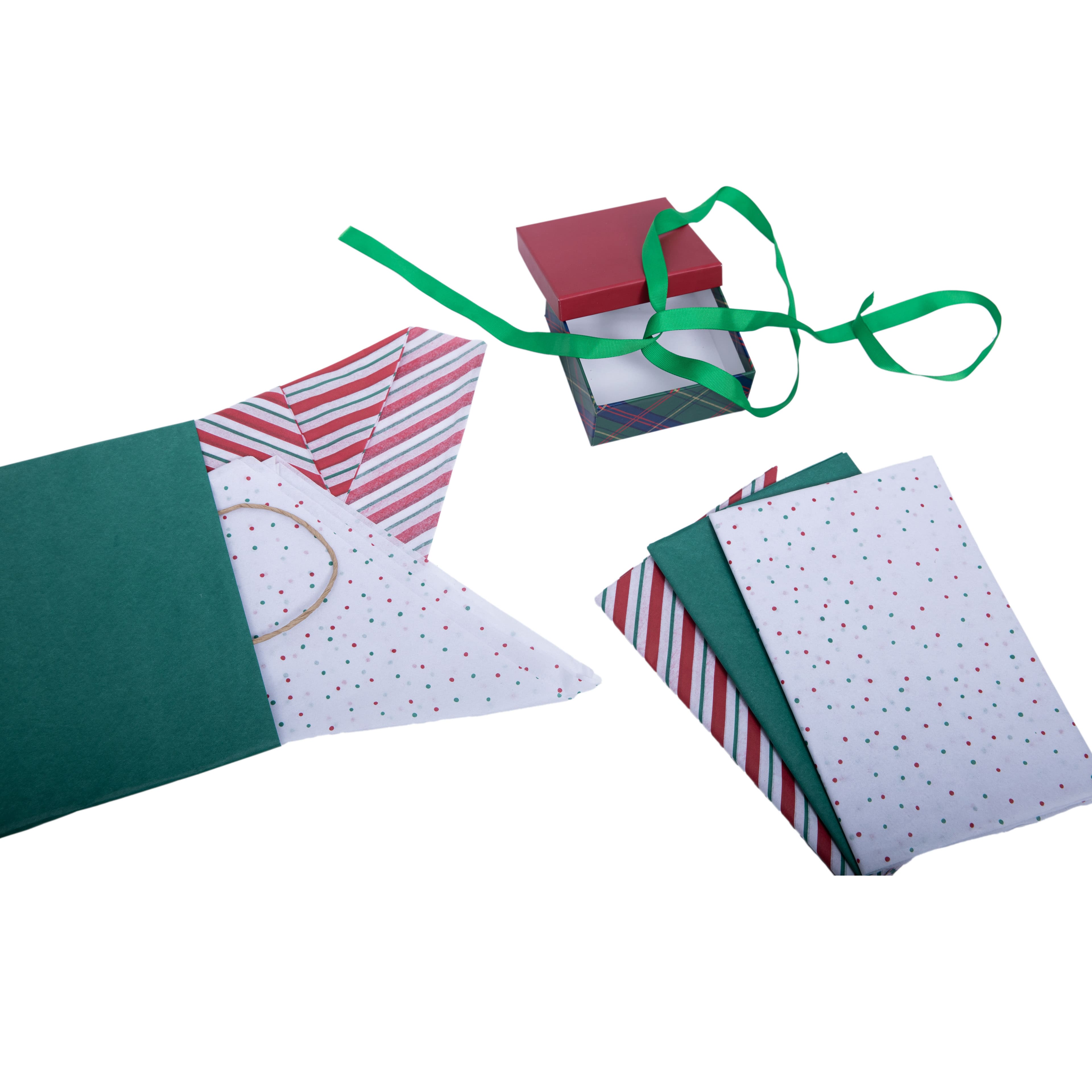 Green, Dots &#x26; Stripes Christmas Tissue Paper, 36ct. by Celebrate It&#x2122;