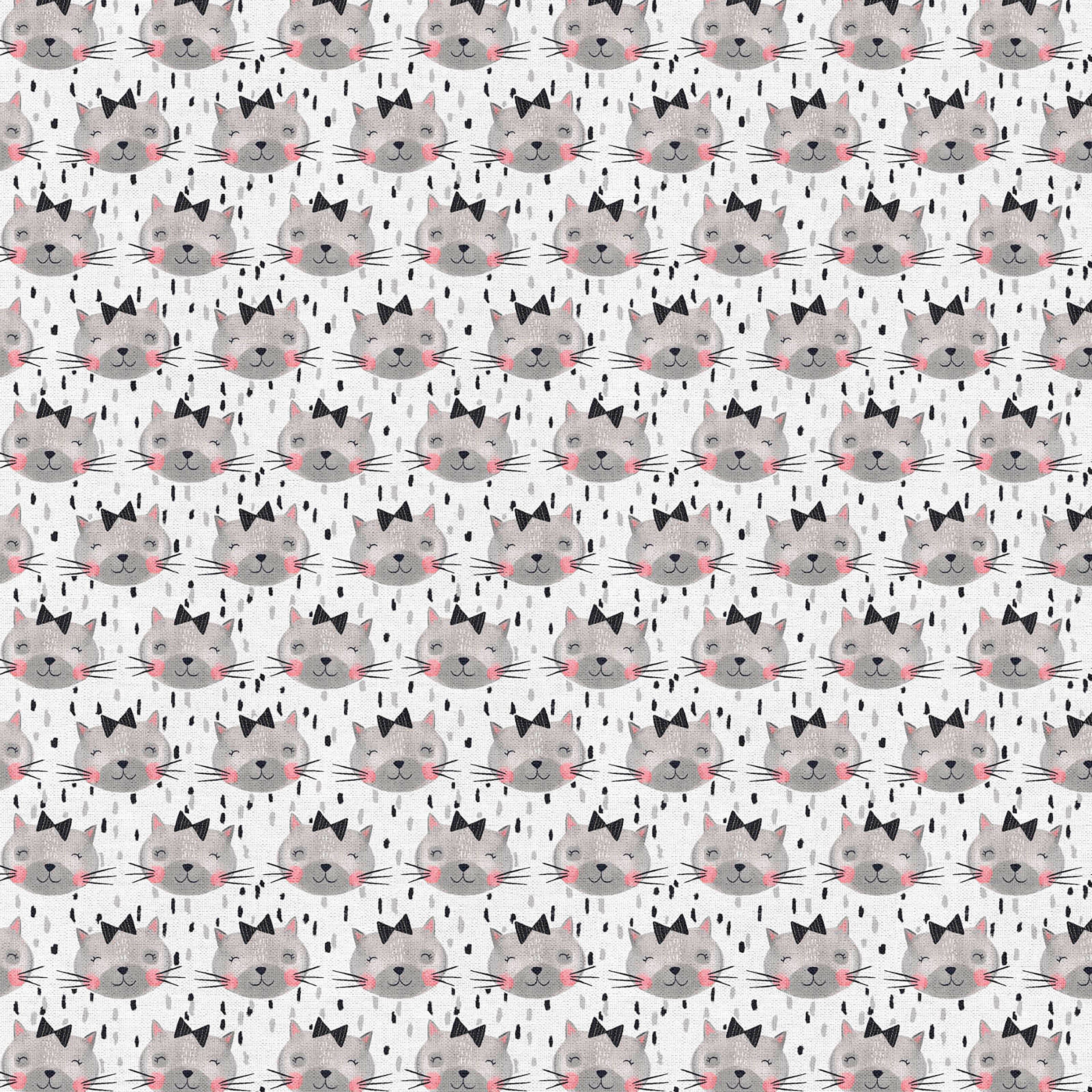Fabric Editions White Kitten Faces Cotton Fabric