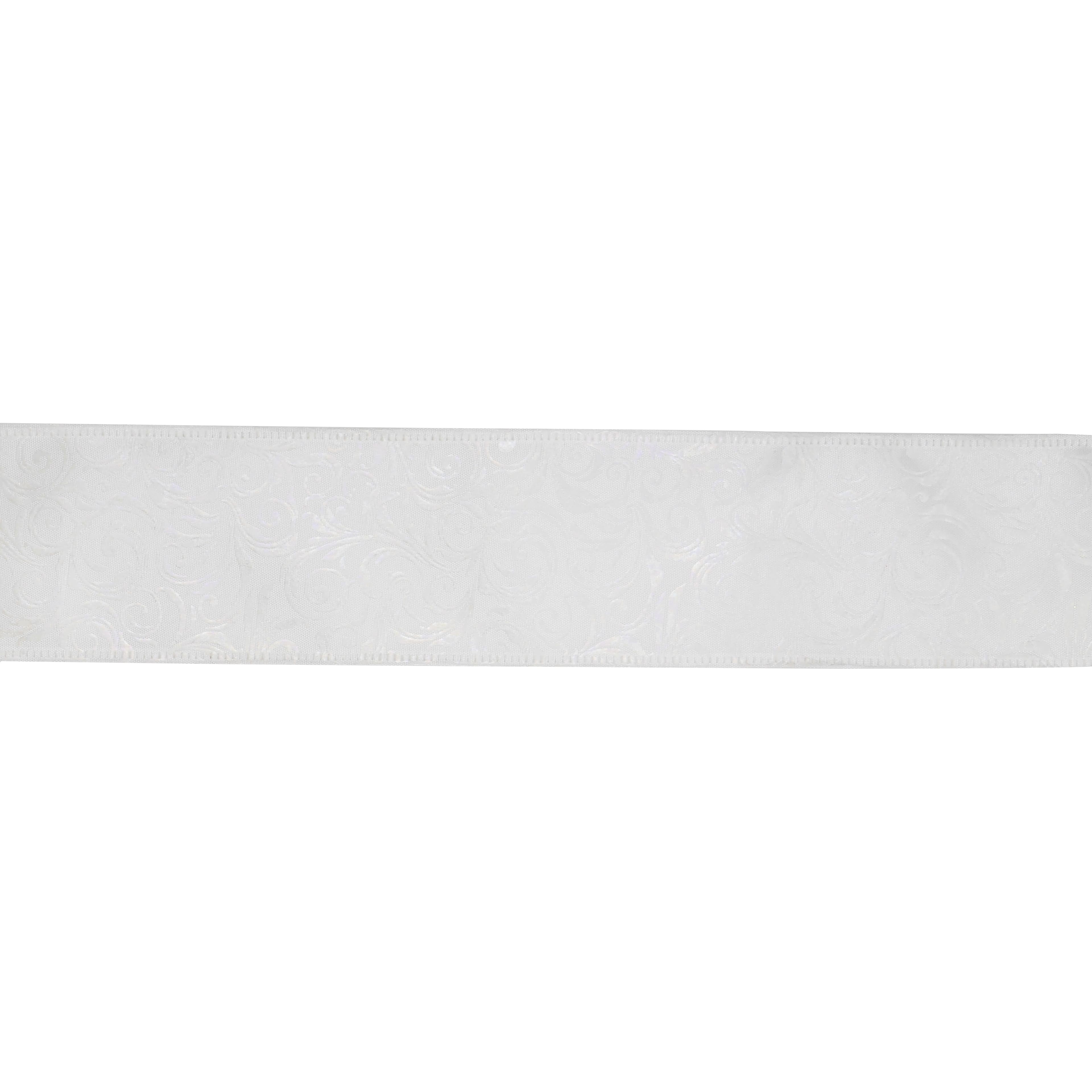 2.5&#x22; x 20ft. White Damask Wired Taffeta Ribbon by Celebrate It&#xAE;