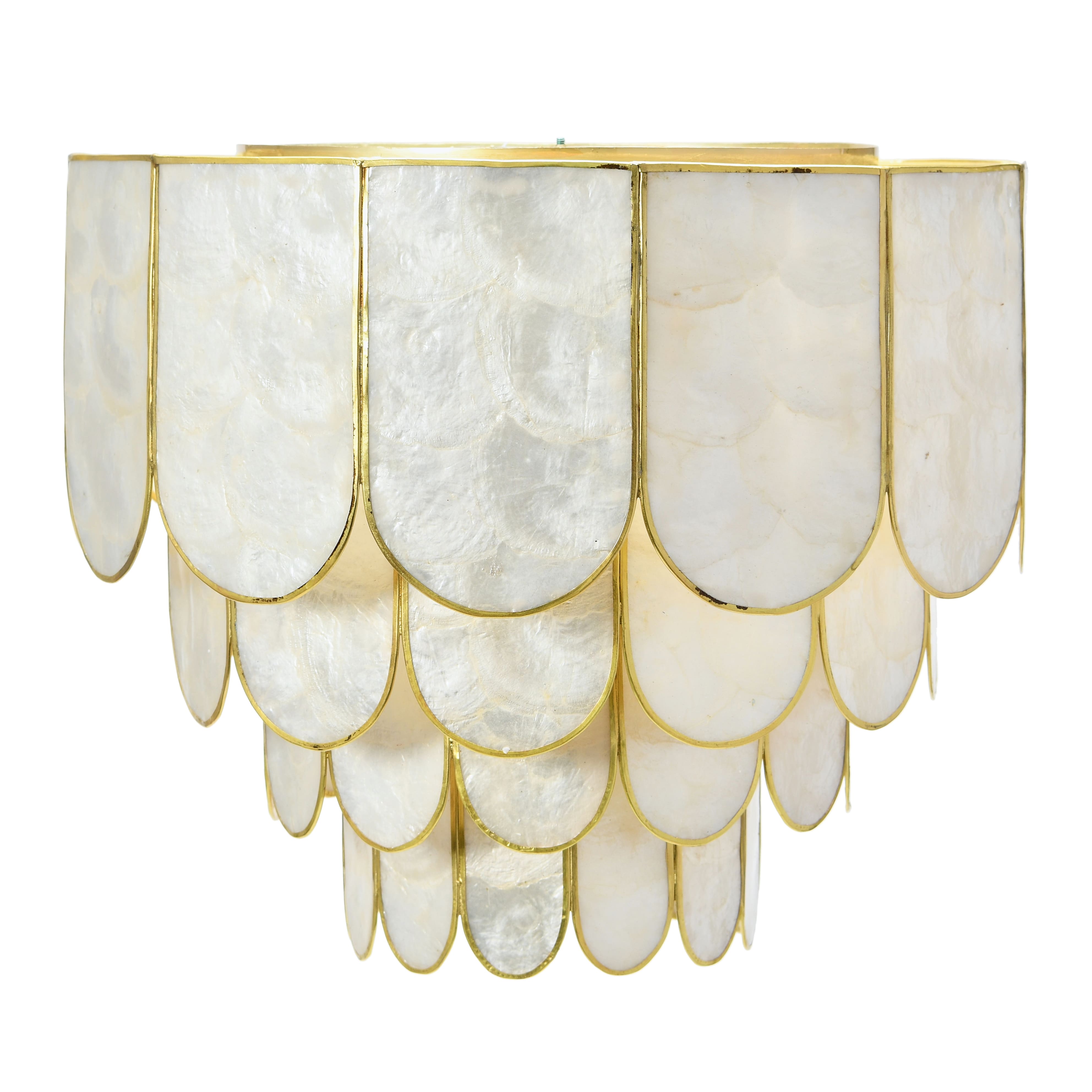 Hello Honey&#xAE; 14&#x22; Round 4-Tier Capiz &#x26; Metal Flush Mount Ceiling Light