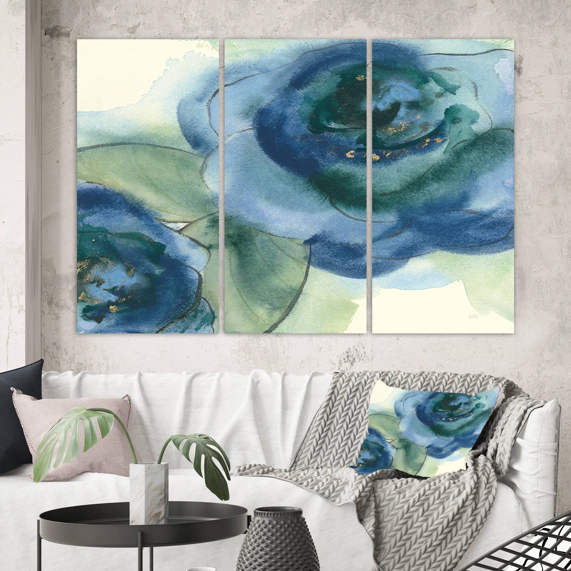 Designart - Blue Floral Poppies V - Cottage Canvas Art