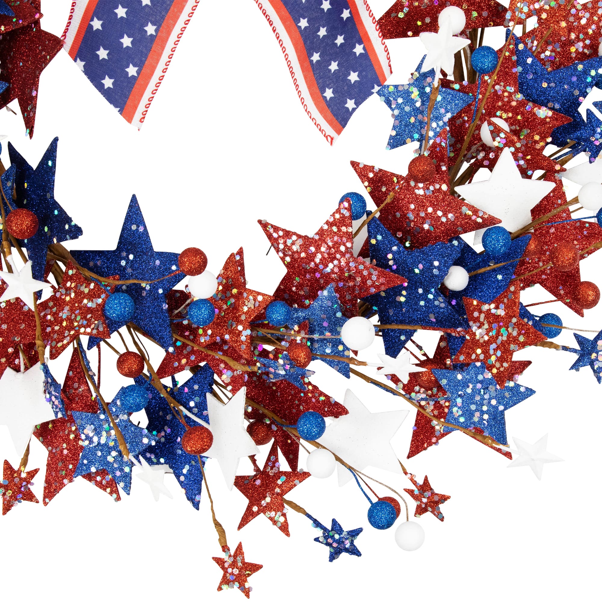 24&#x22; Stars &#x26; Stripes Glittered Patriotic Artificial Twig Wreath