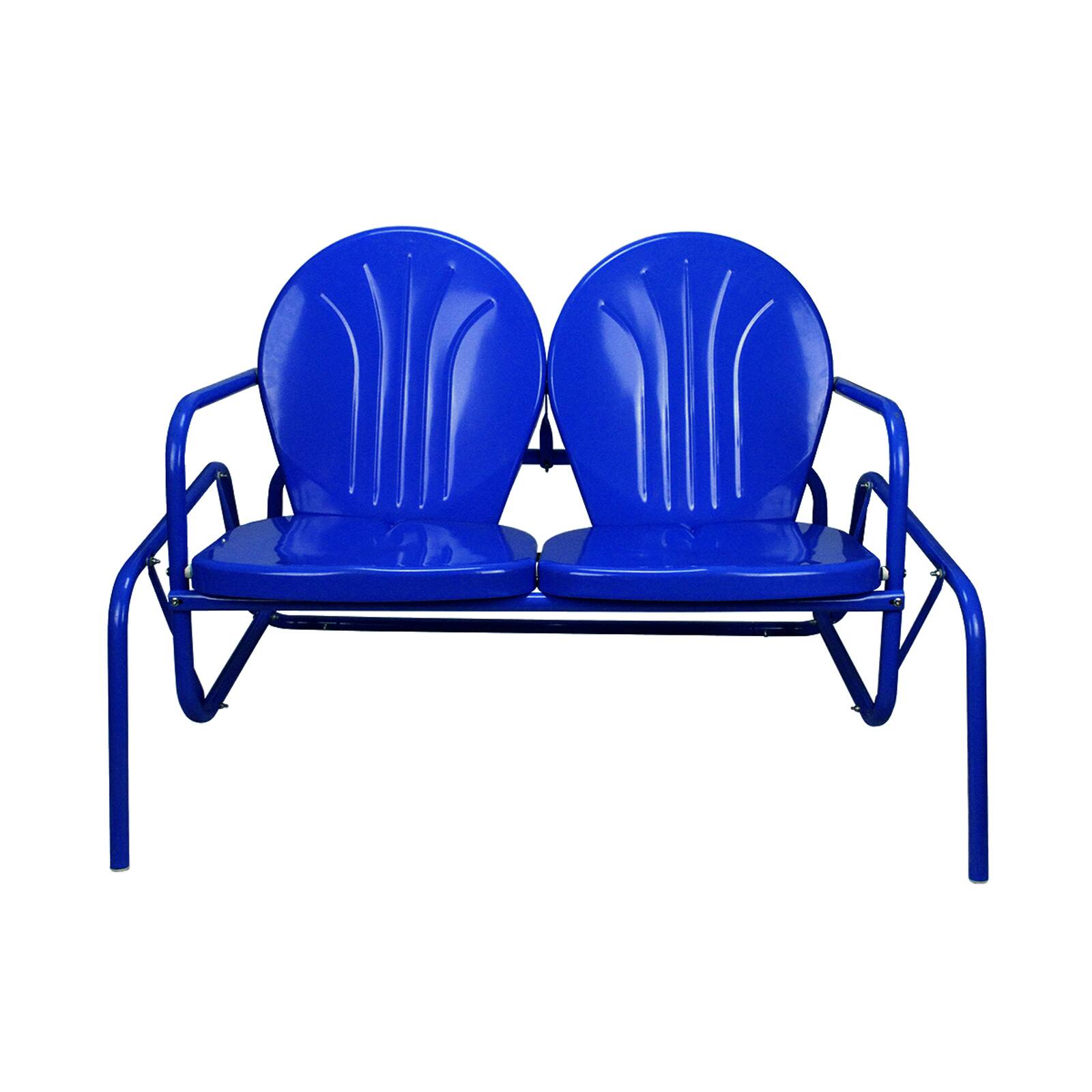2-Person Outdoor Retro Metal Tulip Double Glider Patio Chair