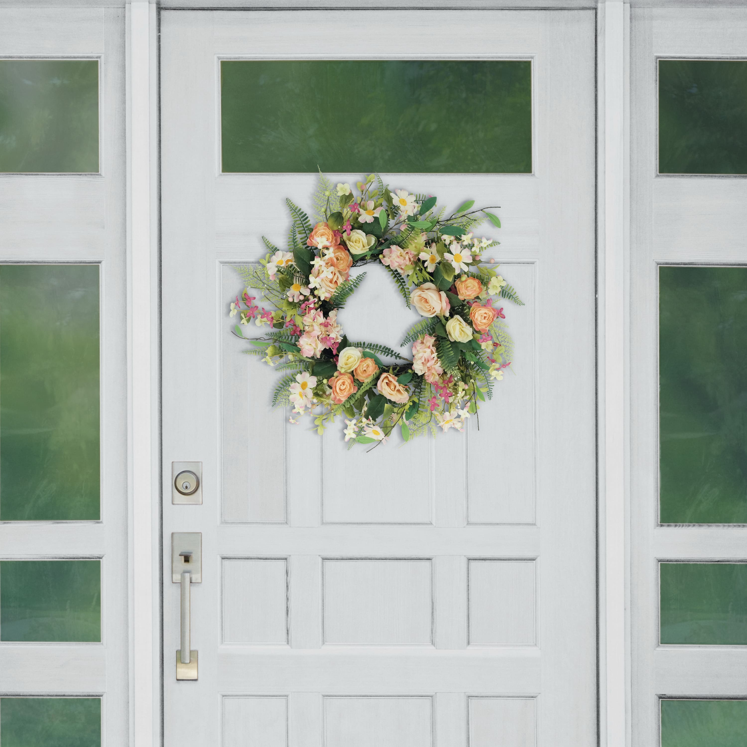 24&#x22; Pink Rose &#x26; Hydrangea Floral Spring Wreath