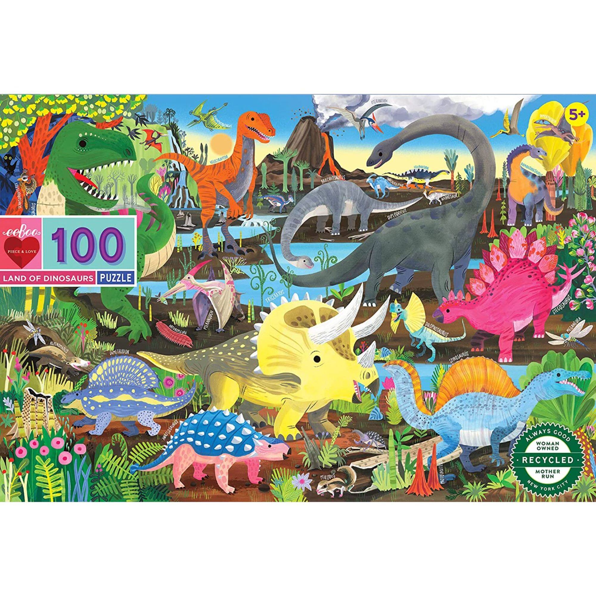 eeBoo Land of Dinosaurs 100 Piece Puzzle