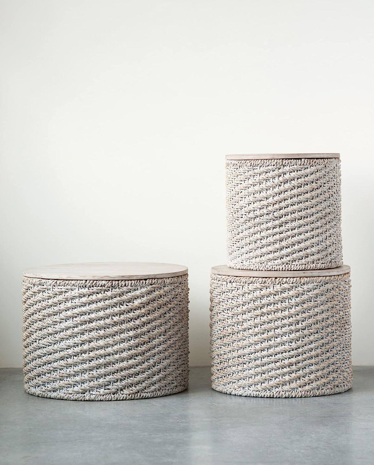 Hello Honey® Whitewashed Woven Water Hyacinth Tables Set