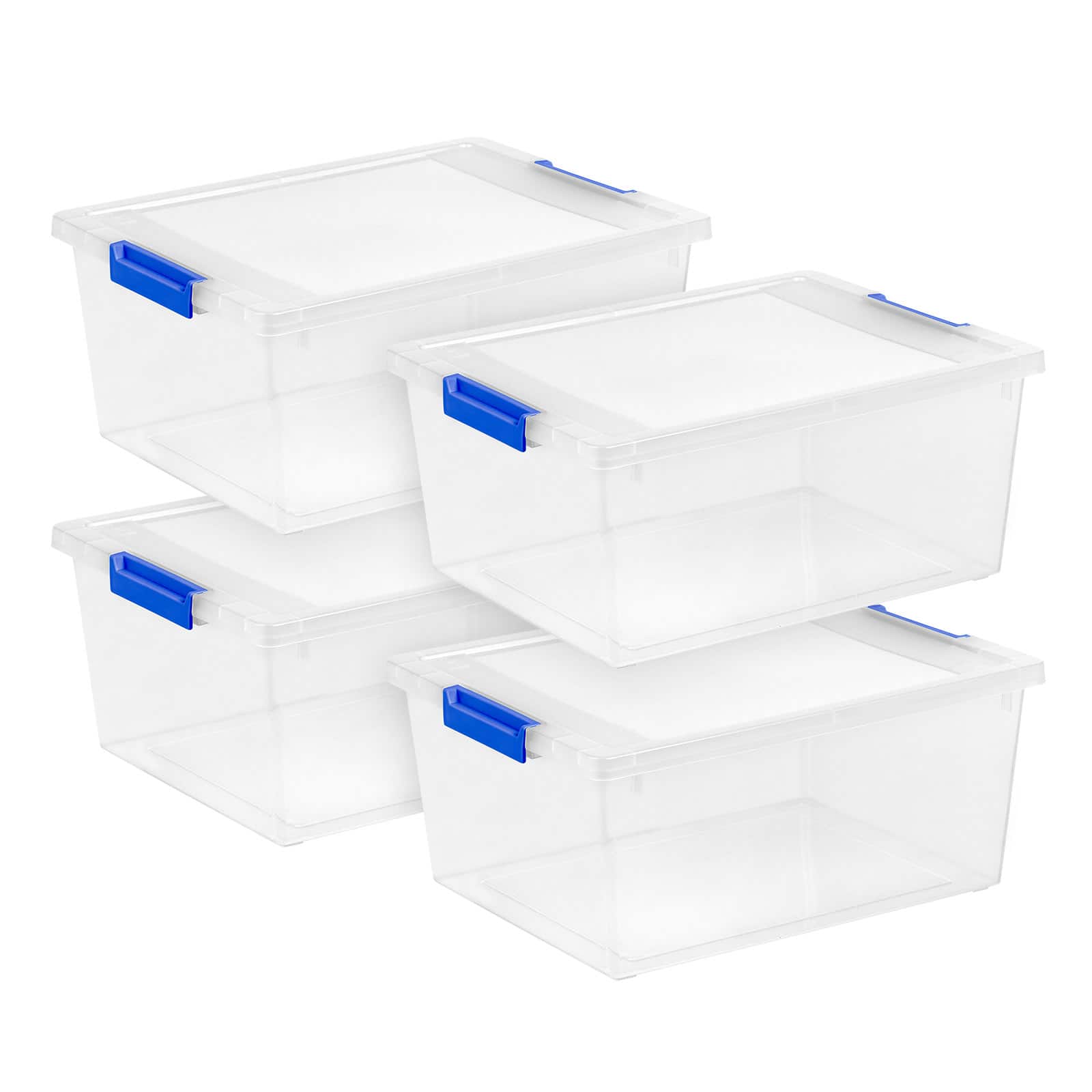 IRIS® 12qt. Clear Deep Storage Boxes with Lids & Blue Latches, 4ct.