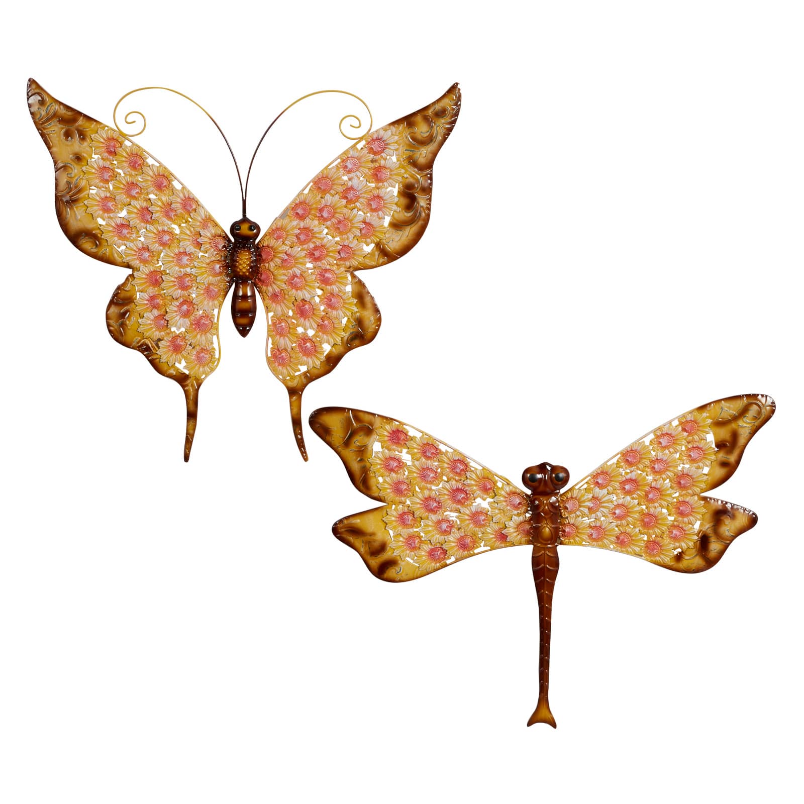 Golden Metal Butterflies Wall Art, Set of 2