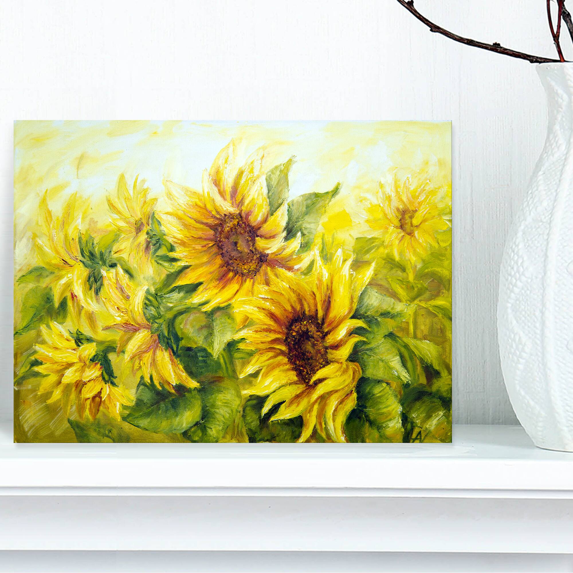 Designart - Bright Yellow Sunny Sunflowers - Large Floral Painting Canvas