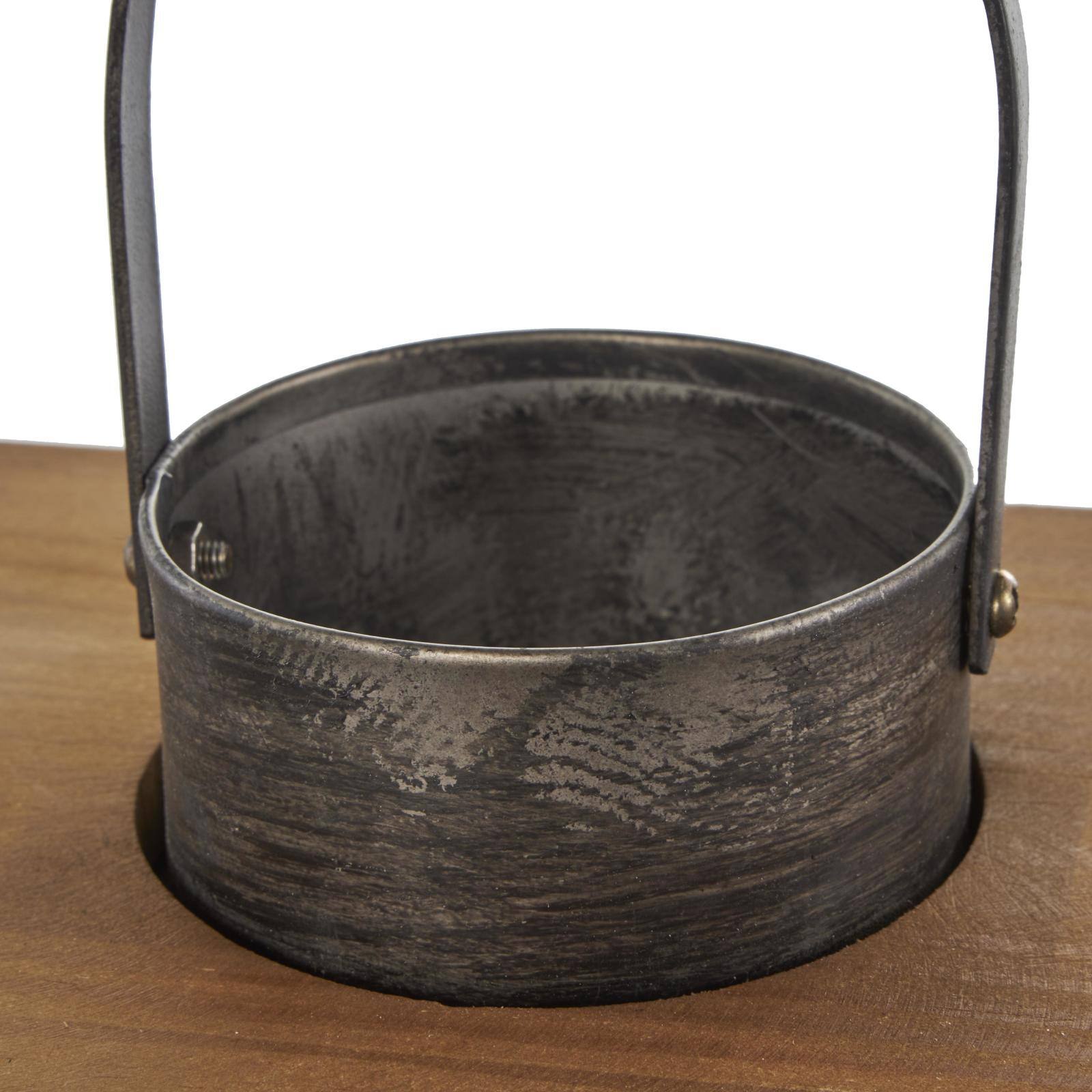 Dark Gray Brushed & Wood Top Rectangular Candle Lantern Set