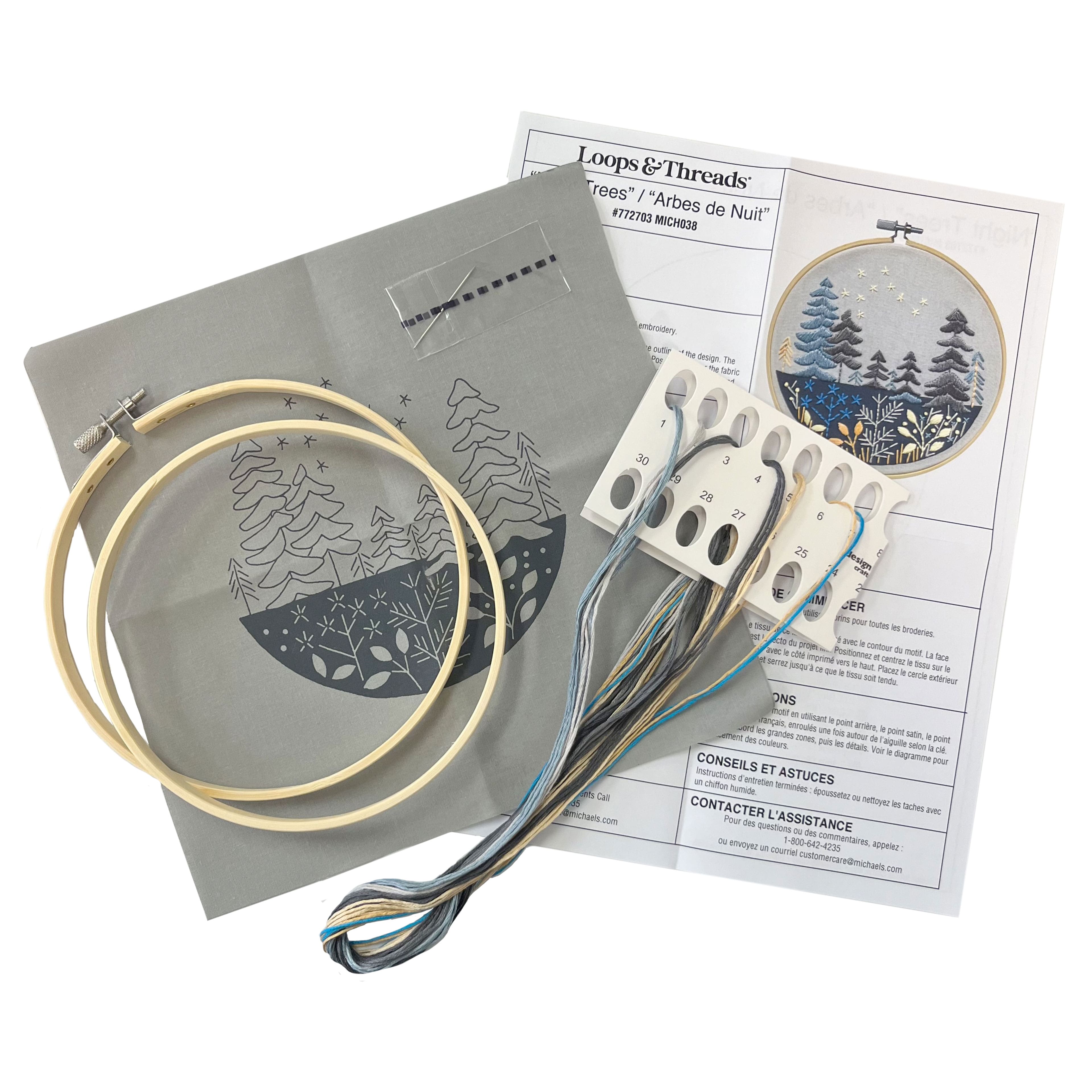 6&#x22; Night Trees Stamped Design Embroidery Kit with Hoop by Loops &#x26; Threads&#xAE;