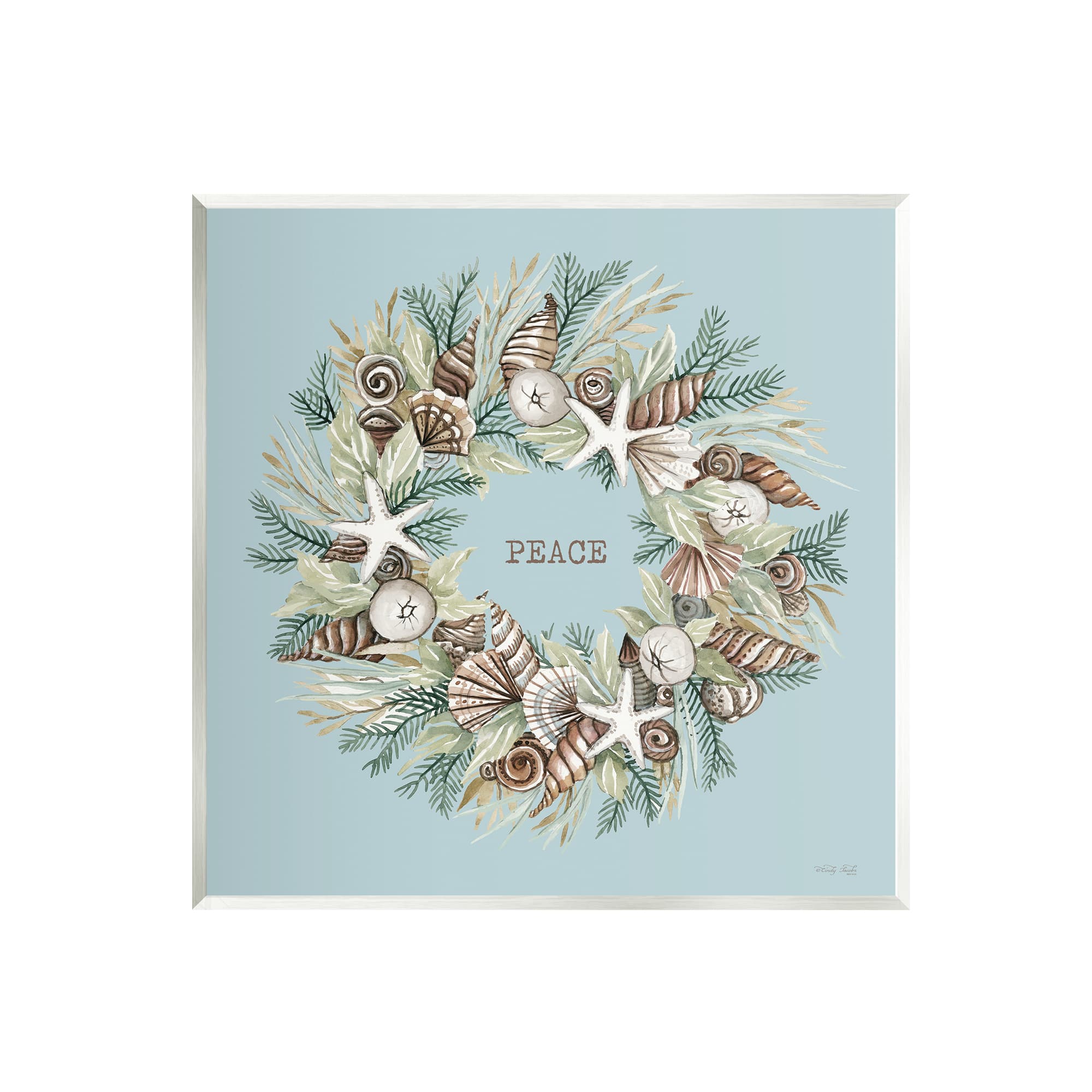 Stupell Industries Coastal Holiday Peace Wreath Wall Art