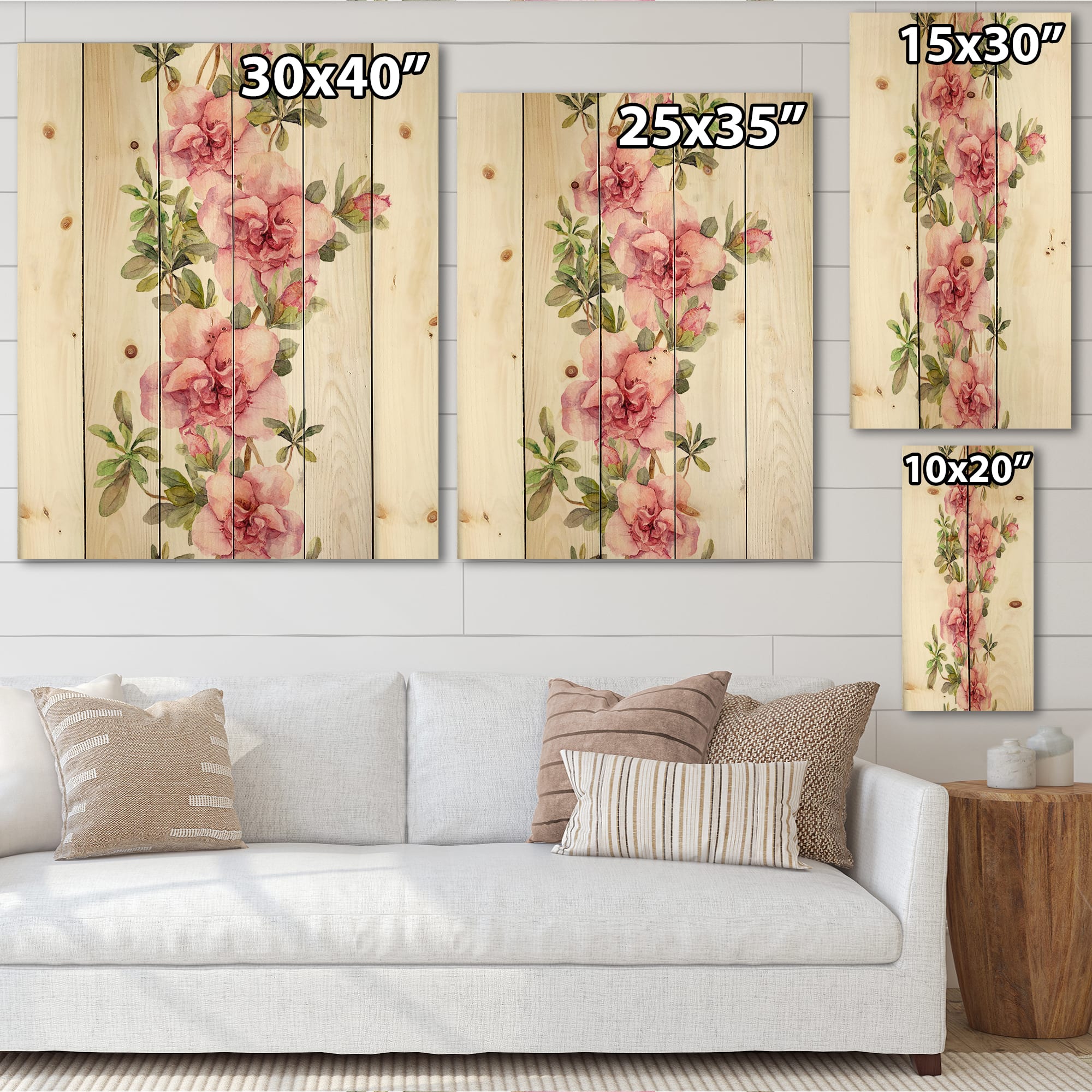 Designart - Bouquet of Pink and Purple Flowers II - Farmhouse Print on Natural Pine Wood