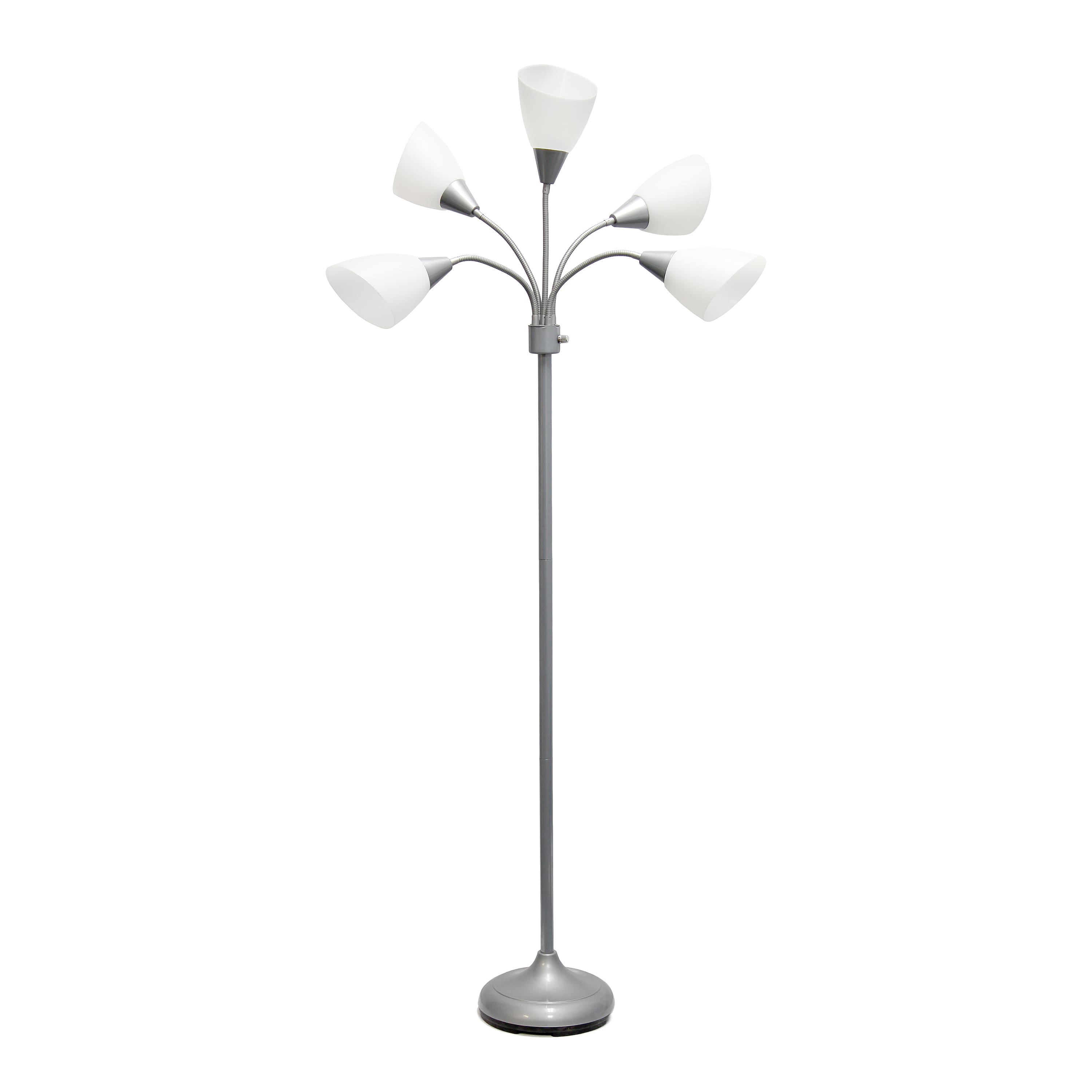 Simple Designs&#x2122; 5.6ft. 5-Light Gooseneck Silver Floor Lamp