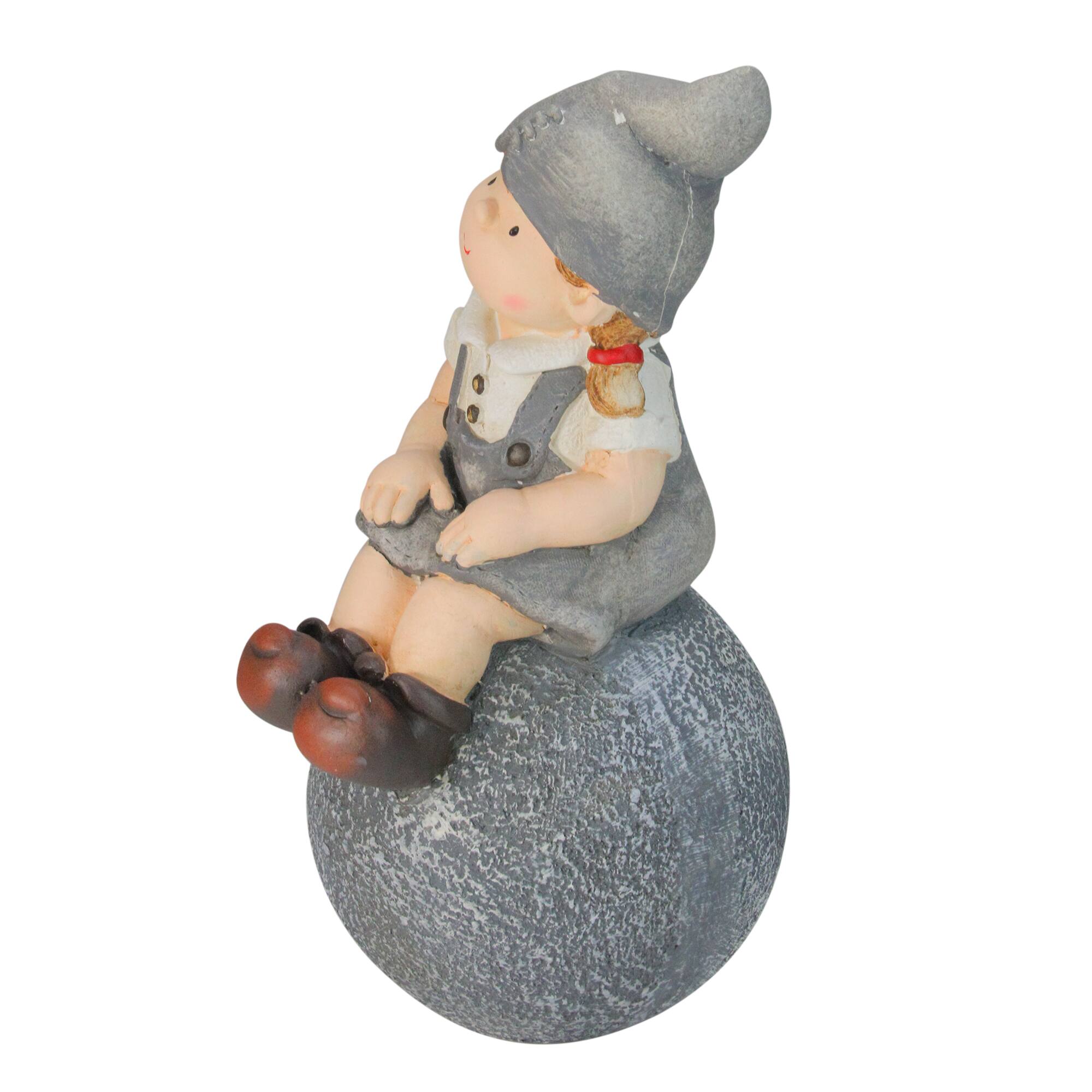 16" Young Girl Gnome Sitting on Ball Spring Outdoor Garden Patio Figure