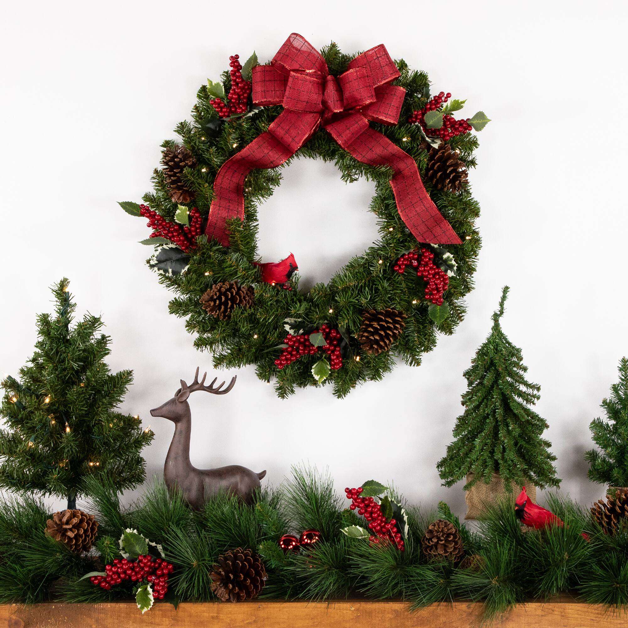 24" Pre-Lit Canadian Pine Artificial Christmas Wreath